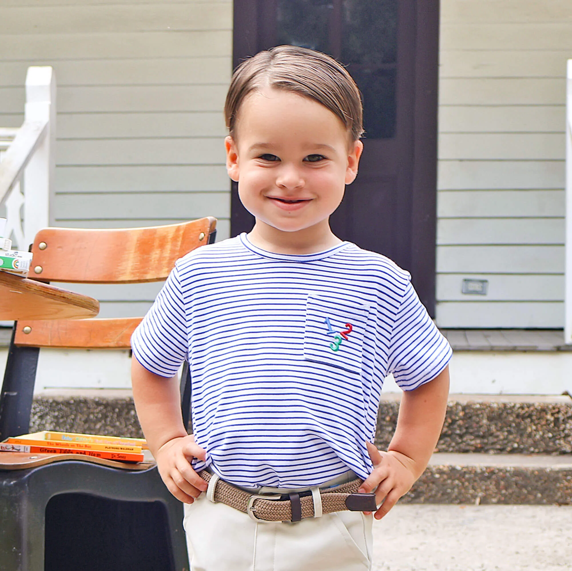 123 Blue Stripe Short Sleeve Pocket Shirt