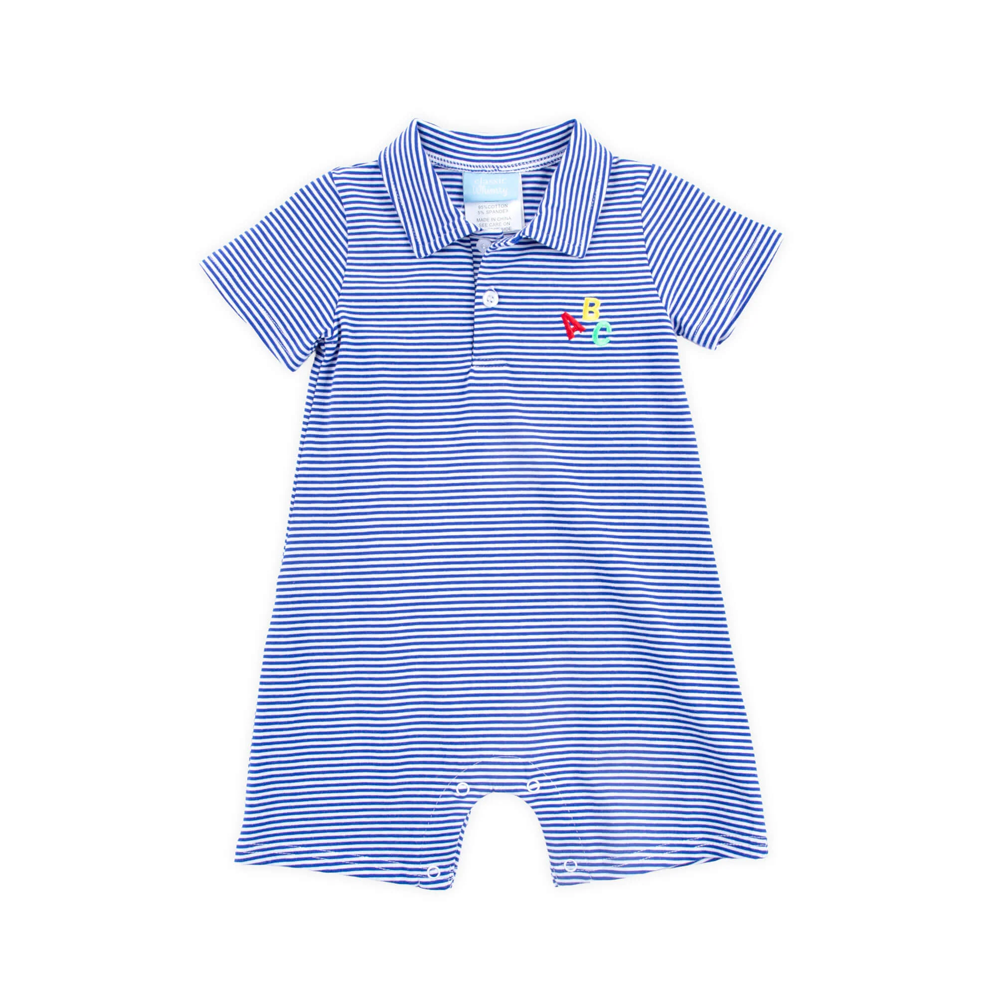 ABC Royal Blue Stripe Polo Romper - Image 3