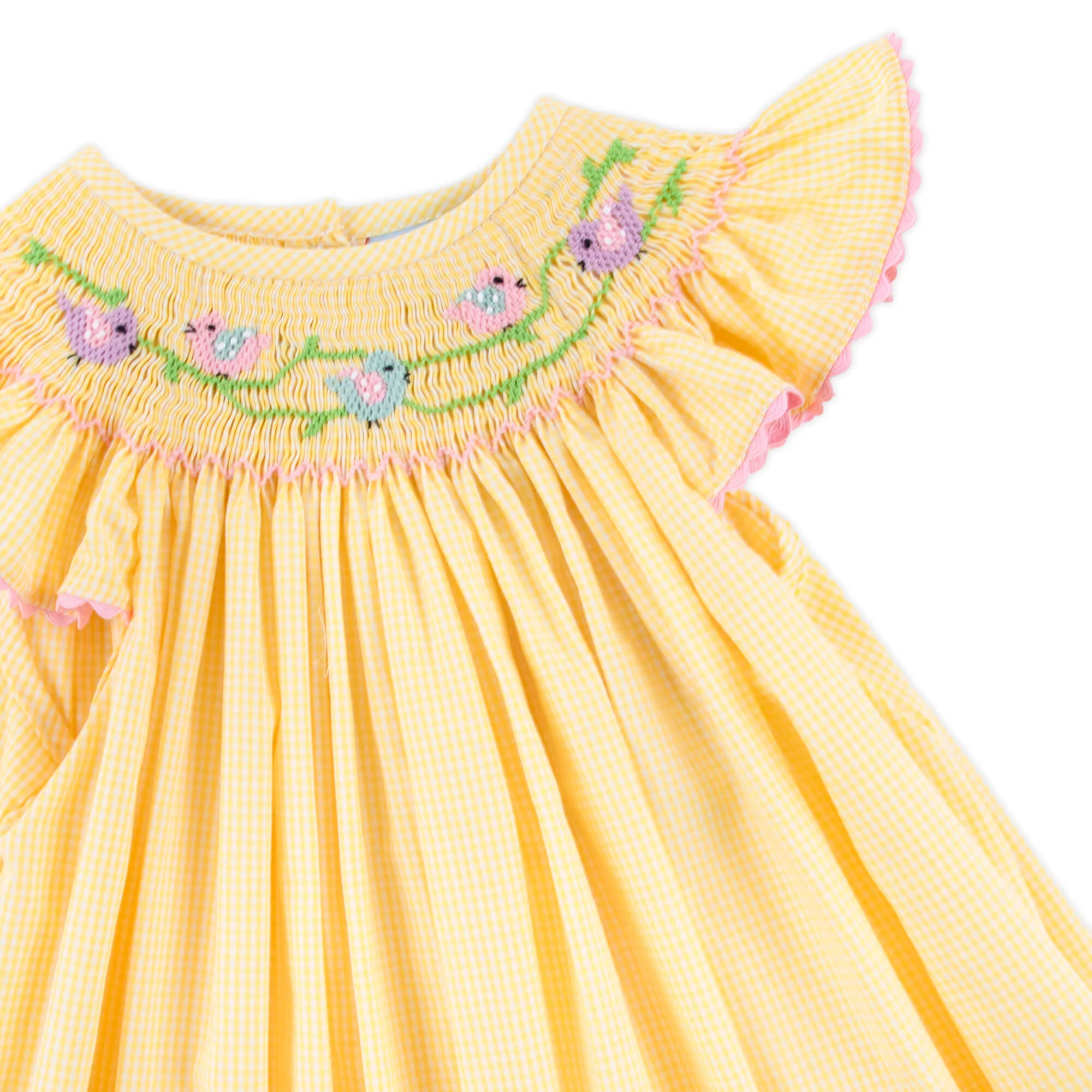 Yellow Check Bird Smocked Bubble - Image 2