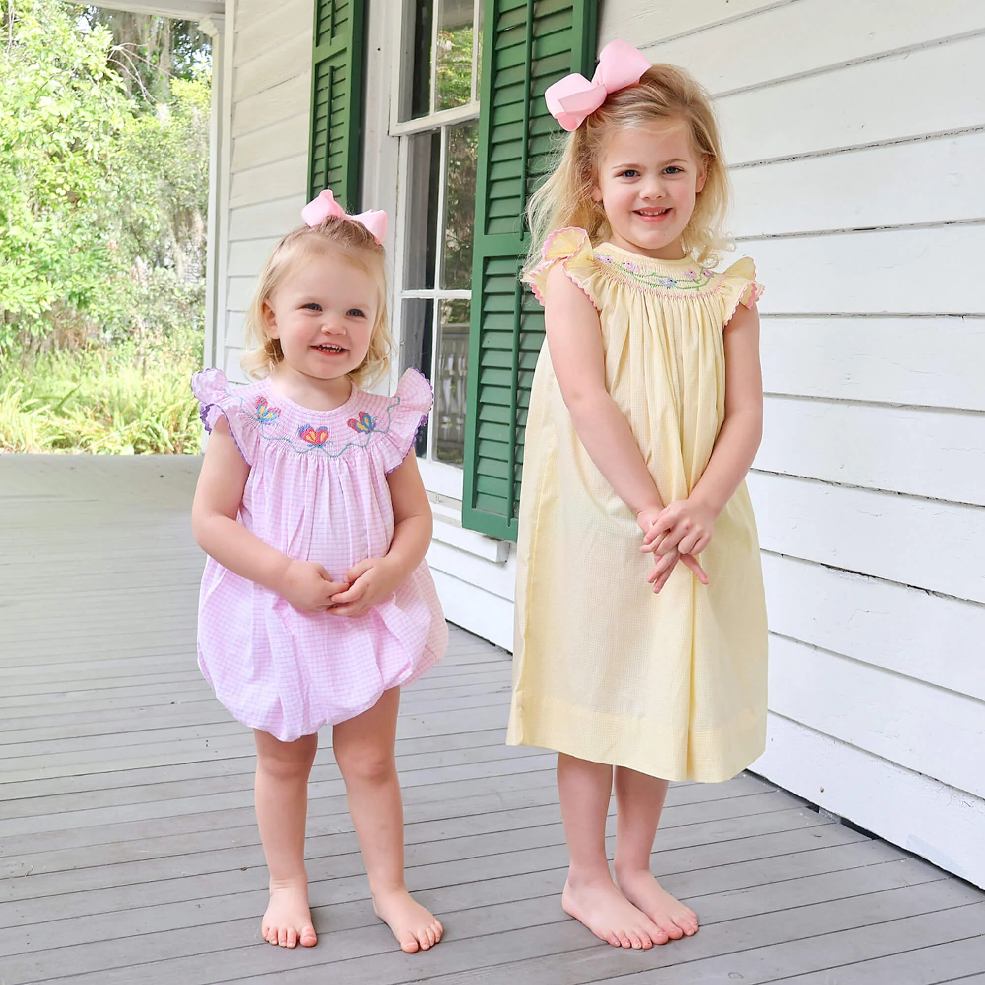 Yellow Check Bird Smocked Dress - Image 5