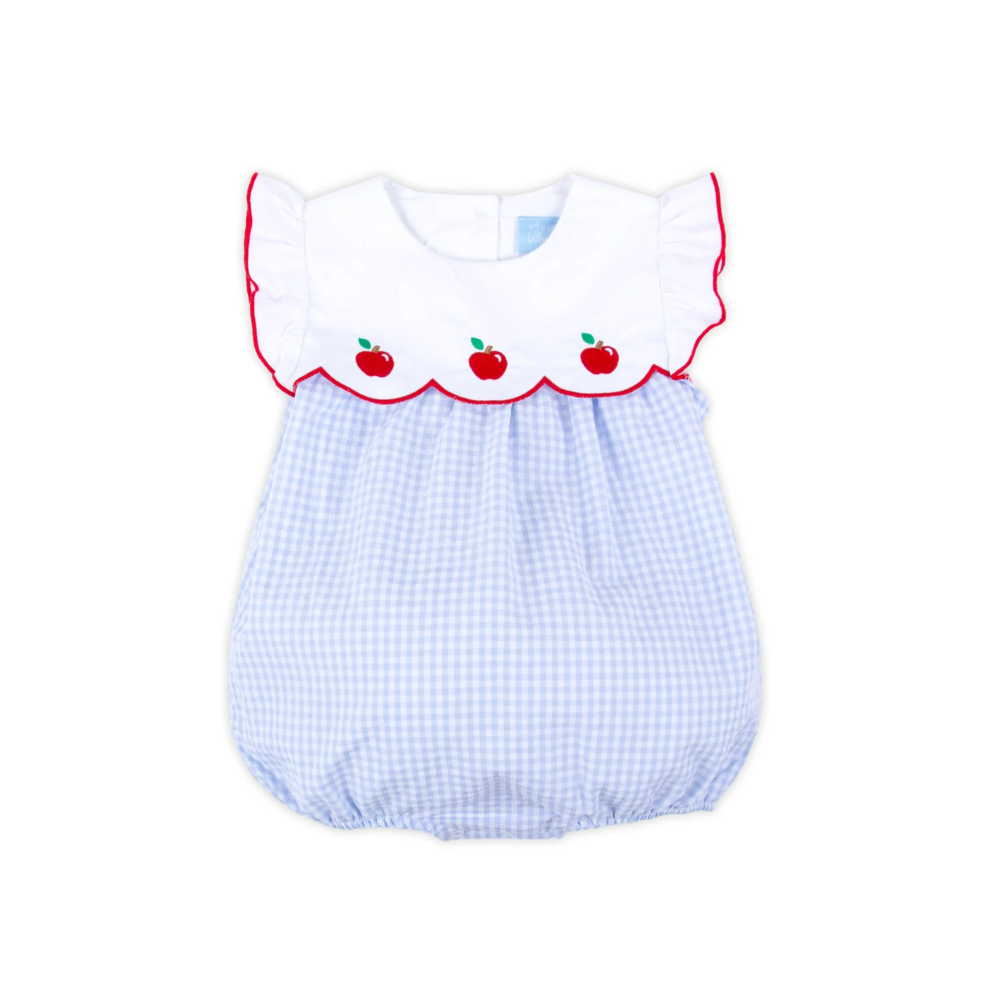 Apple Scalloped Light Blue Gingham Amelia Bubble