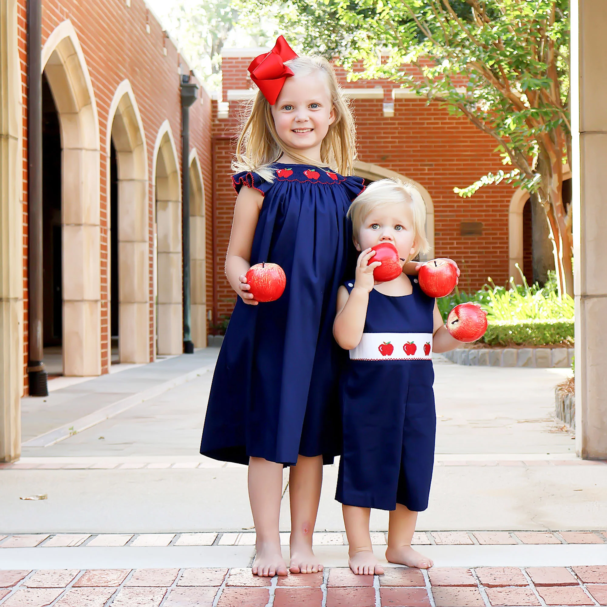 Apple Smocked Navy Jon Jon - Image 3
