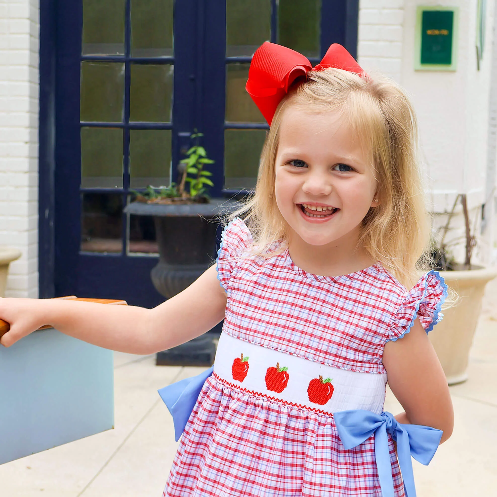 Apple Smocked Red Plaid Beverly Dress - Image 3
