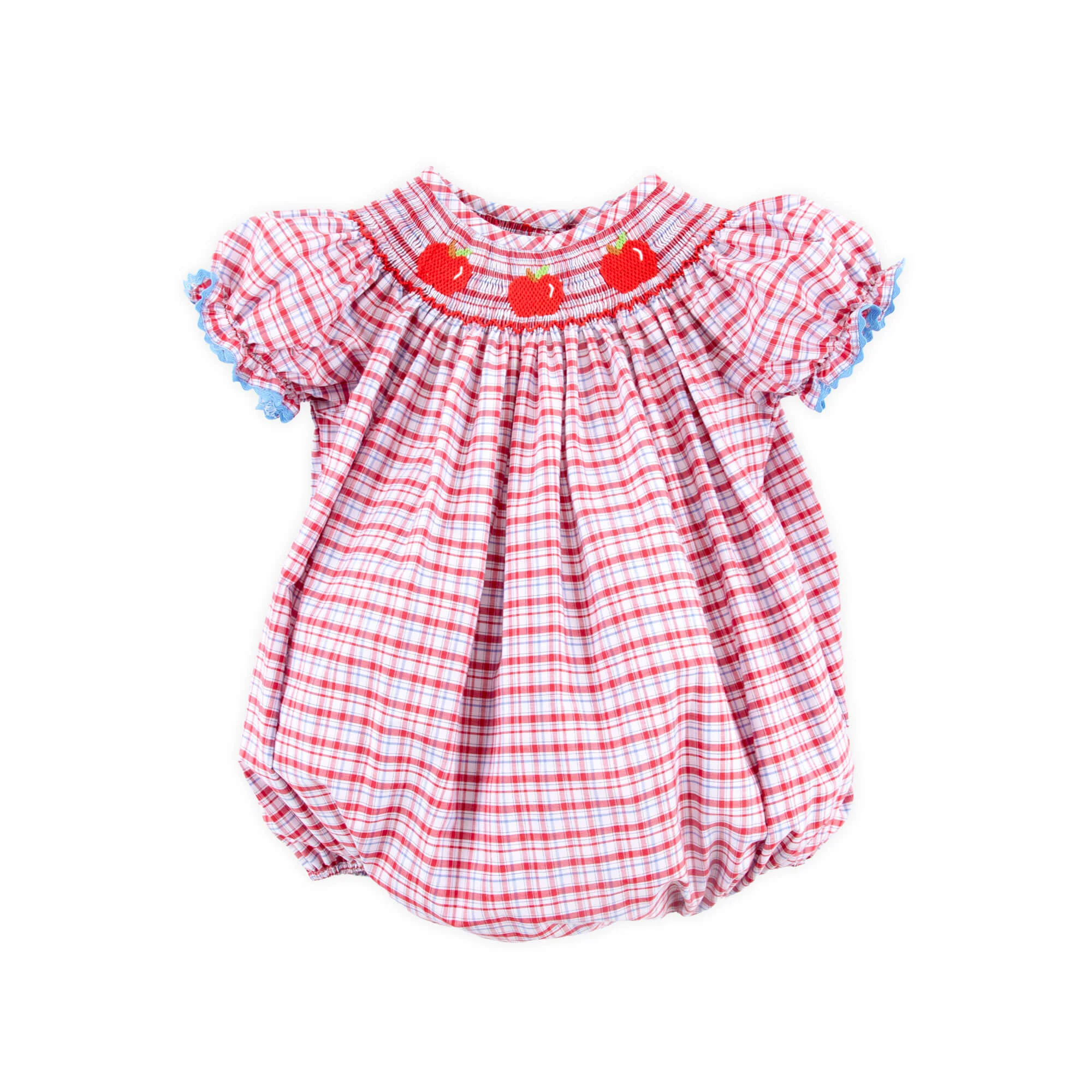 Apple Smocked Red Plaid Bishop Bubble - Image 2