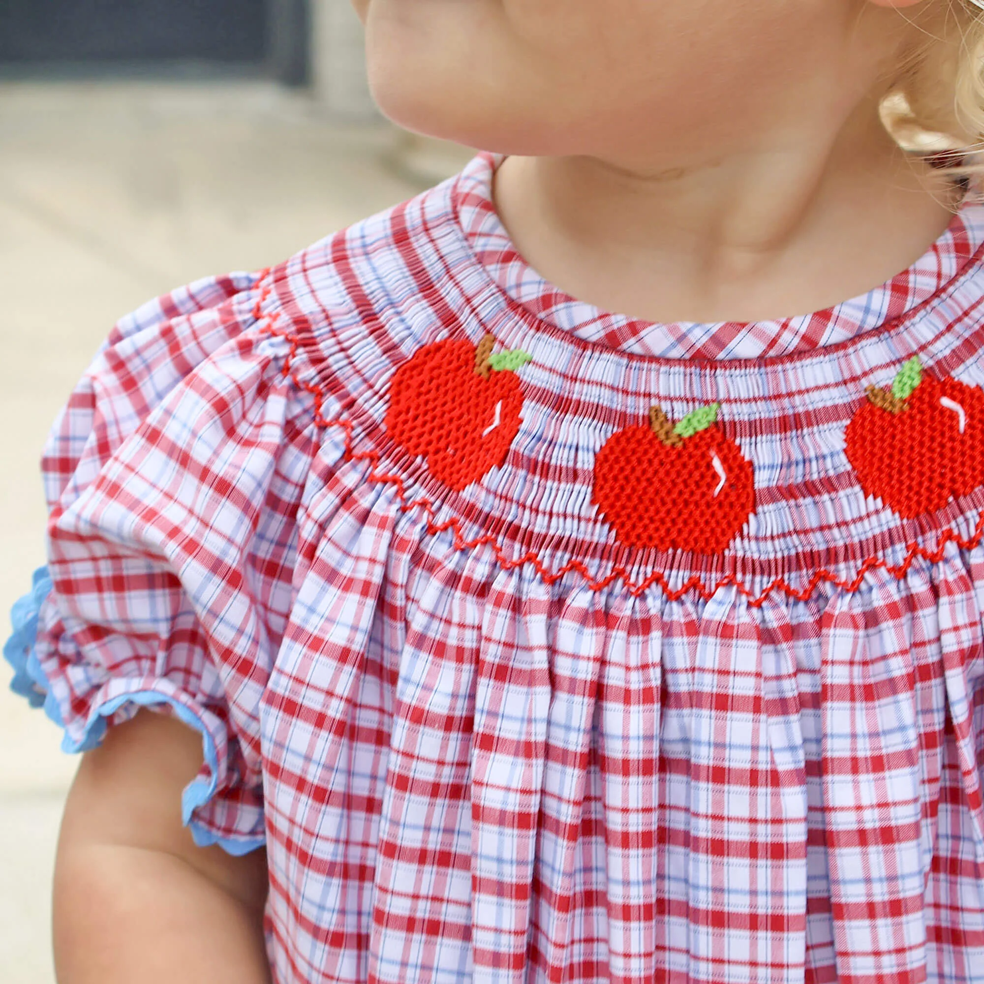 Apple Smocked Red Plaid Bishop Bubble - Image 3