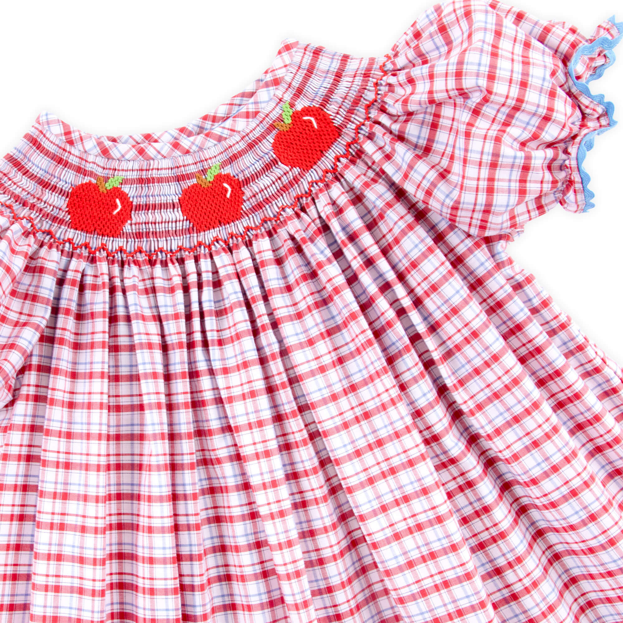 Apple Smocked Red Plaid Bishop Bubble - Image 4