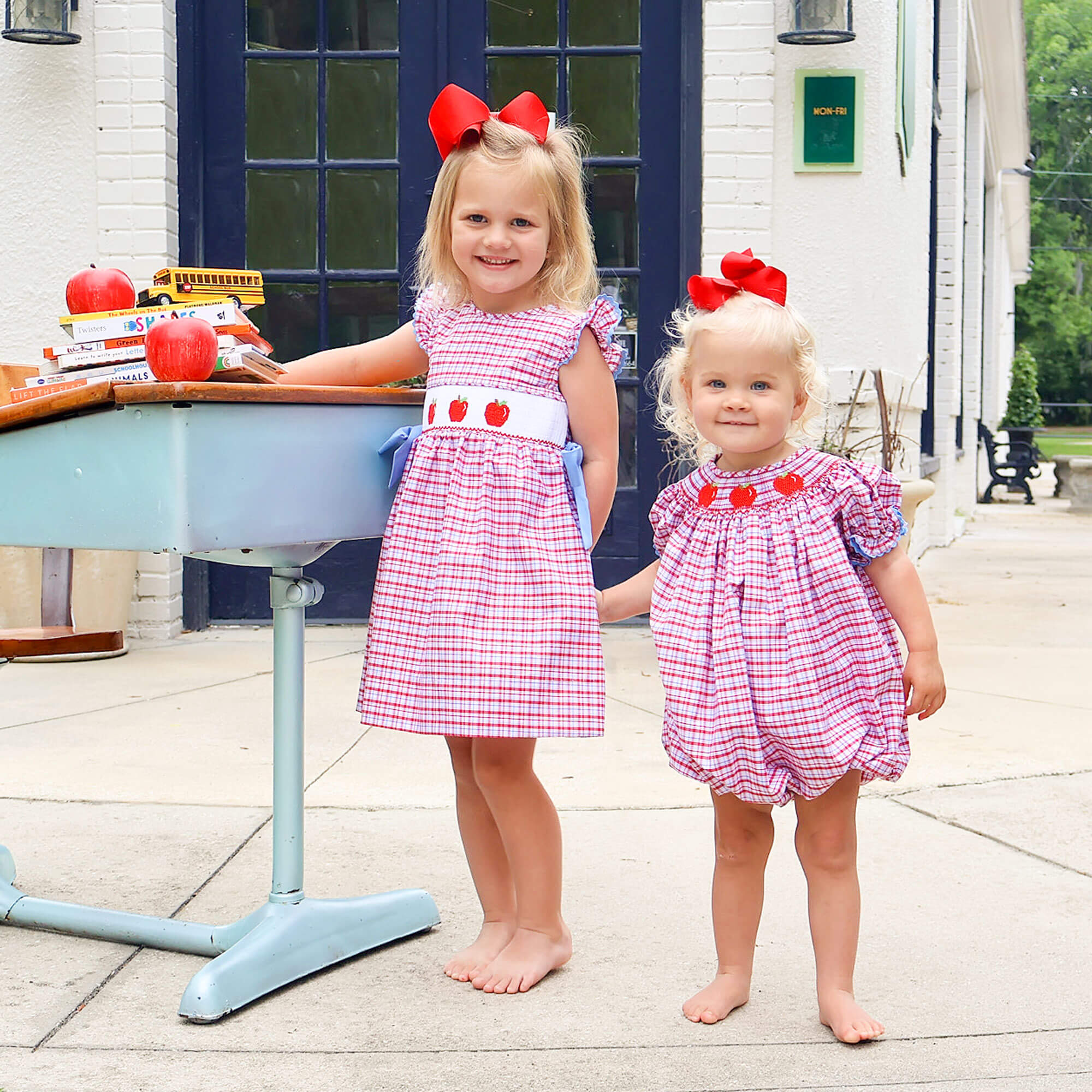 Apple Smocked Red Plaid Bishop Bubble - Image 5