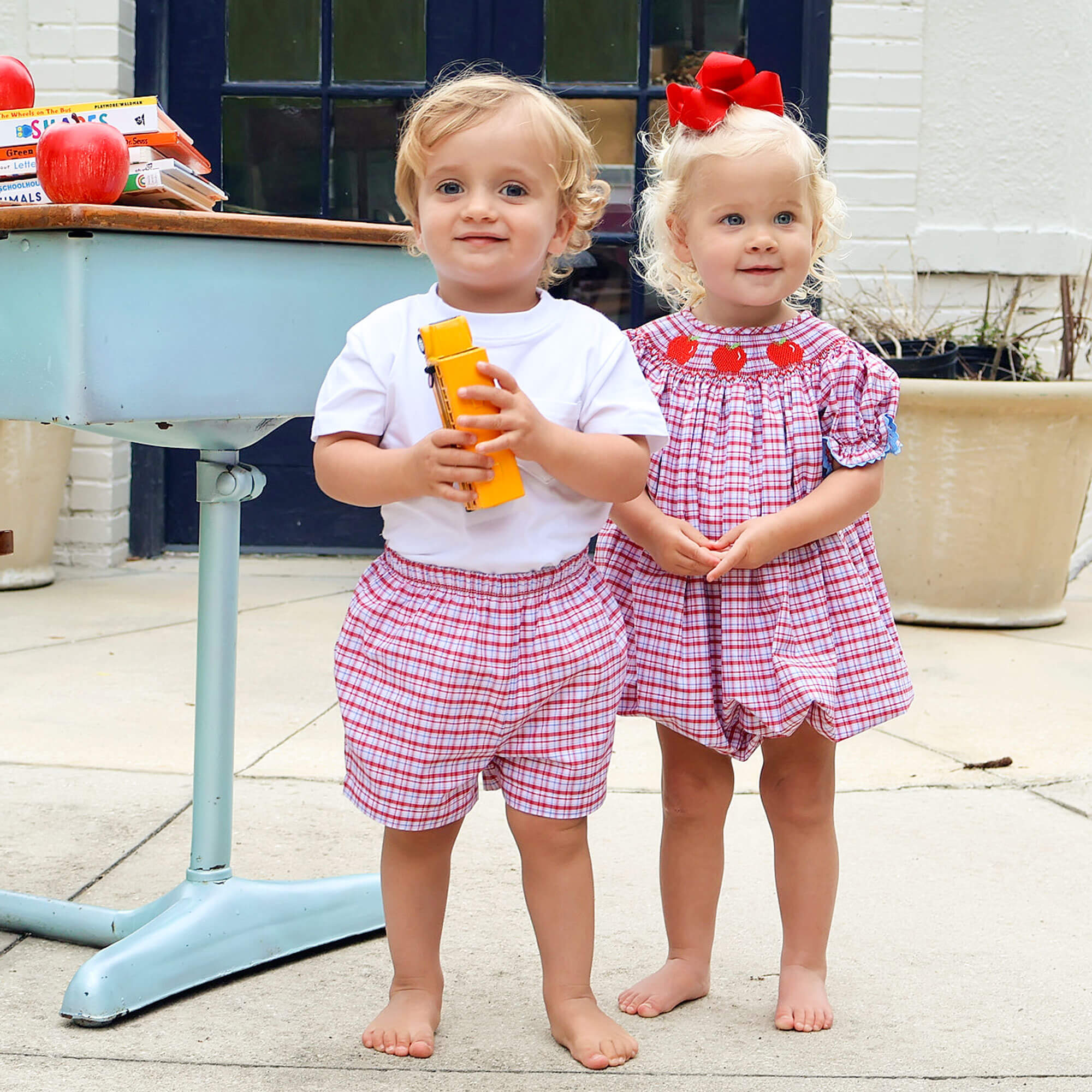 Apple Smocked Red Plaid Bishop Bubble - Image 6