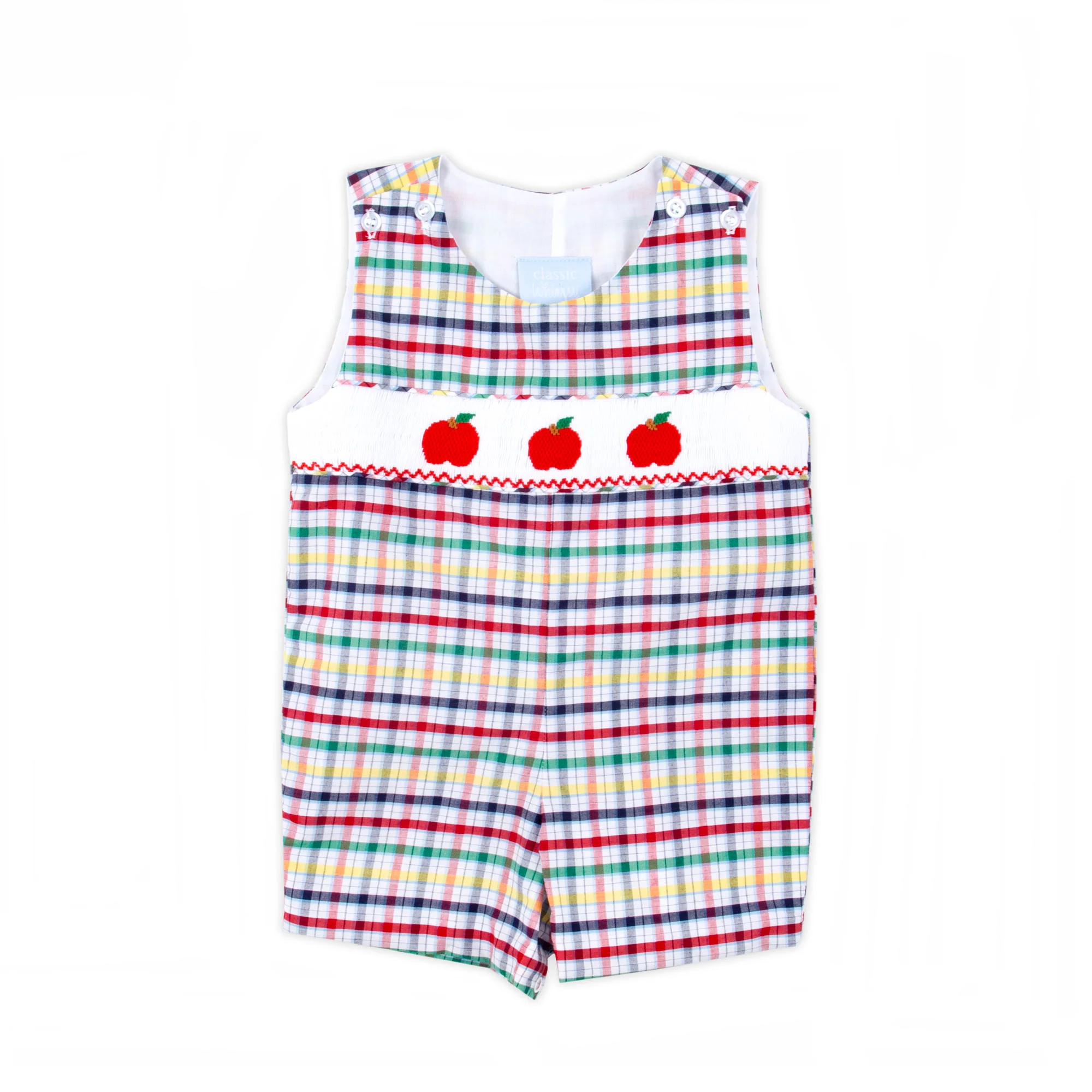 Apple Trio Primary Plaid Smocked Jon Jon