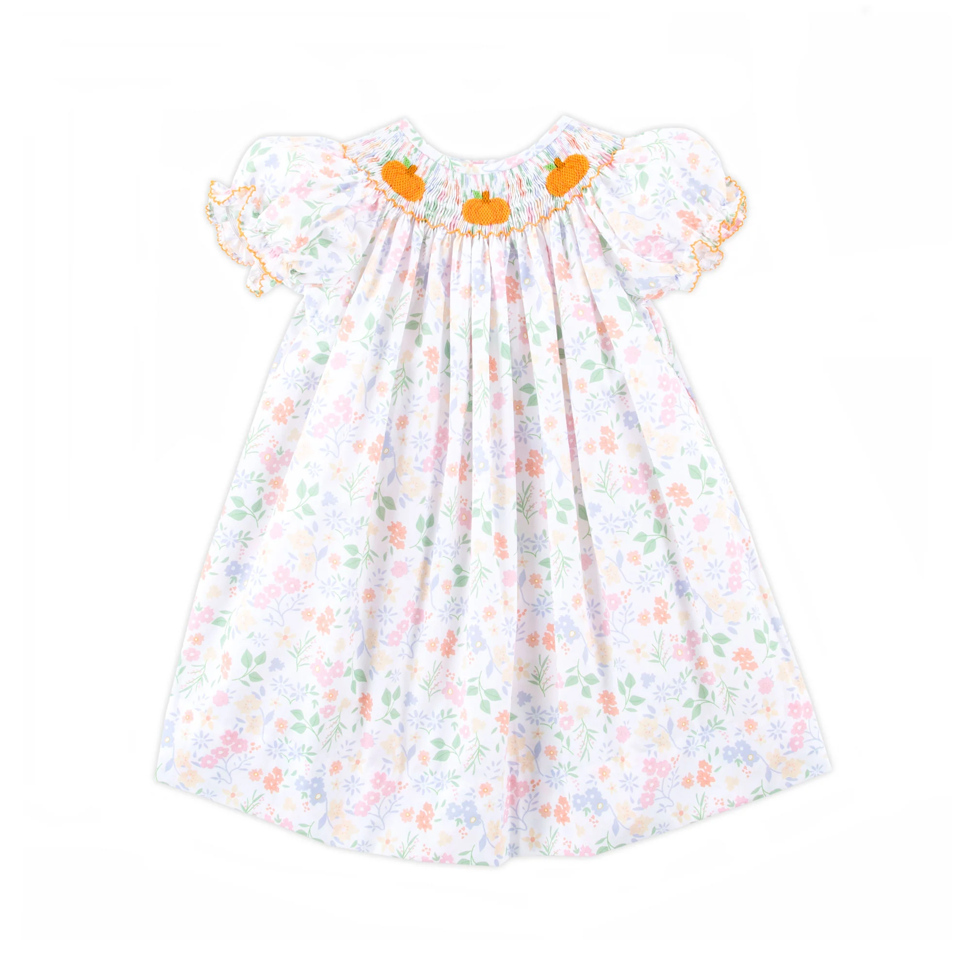 Autumn Floral Pumpkin Smocked Bishop Dress