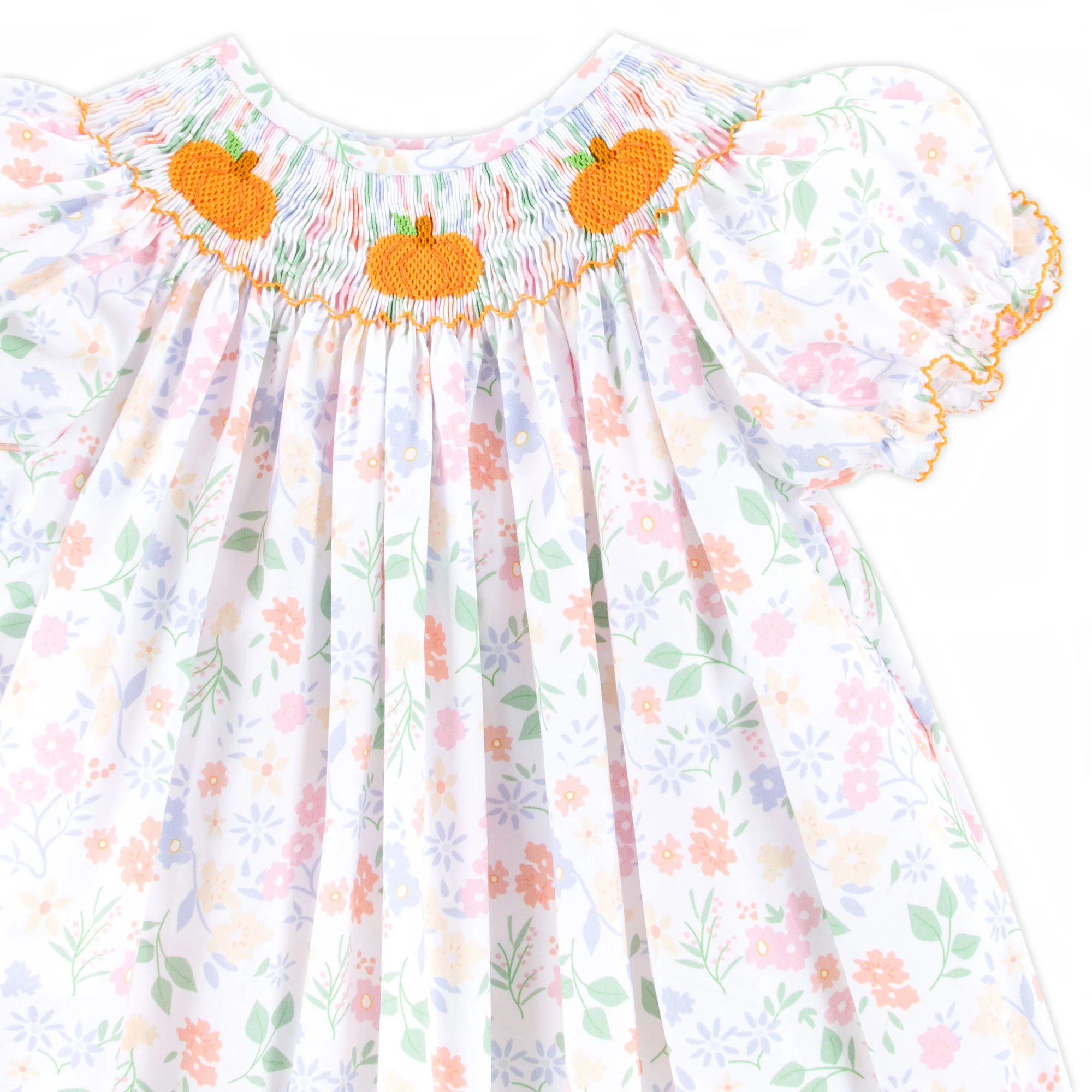 Autumn Floral Pumpkin Smocked Bishop Dress - Image 2