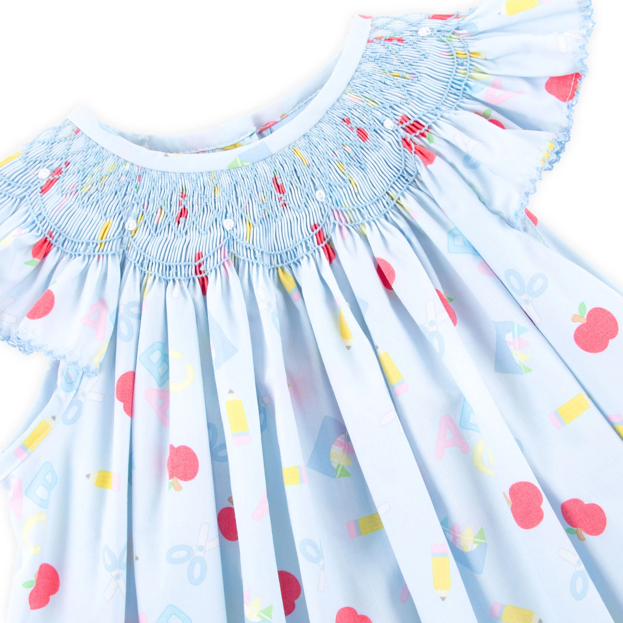 Back to School Smocked Blue Angel Sleeve Short Set - Image 4