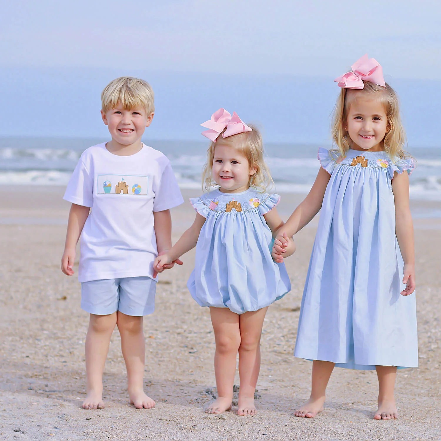 Beach Baby Light Blue Smocked Angel Sleeve Bubble - Image 3