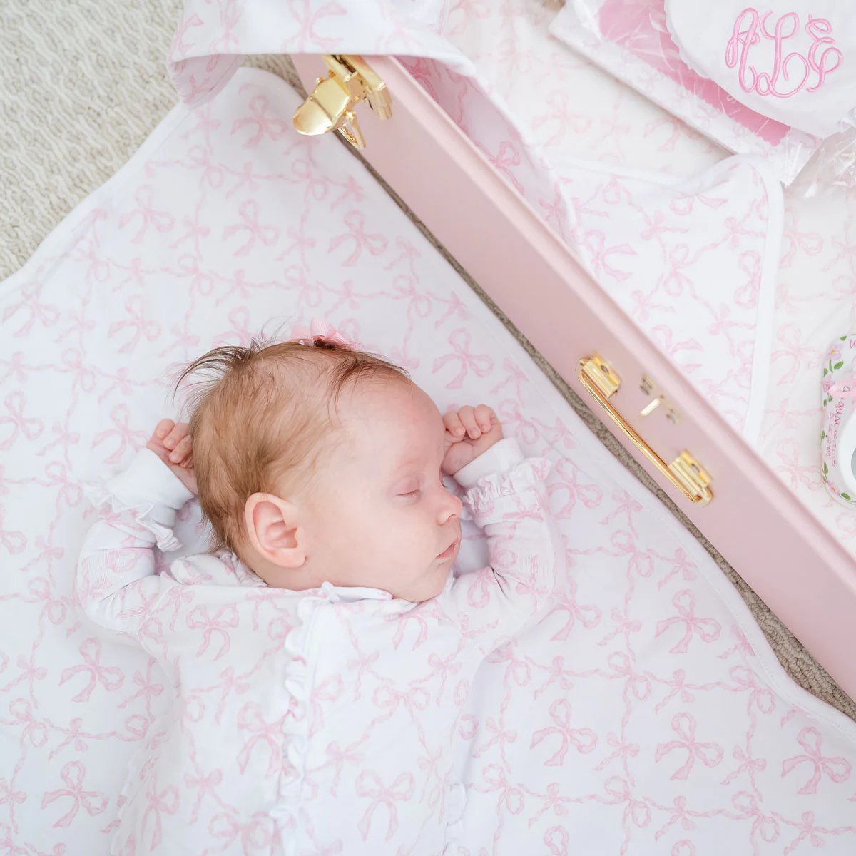 Bella's Bows Receiving Blanket & Burp Cloth Set - Image 2