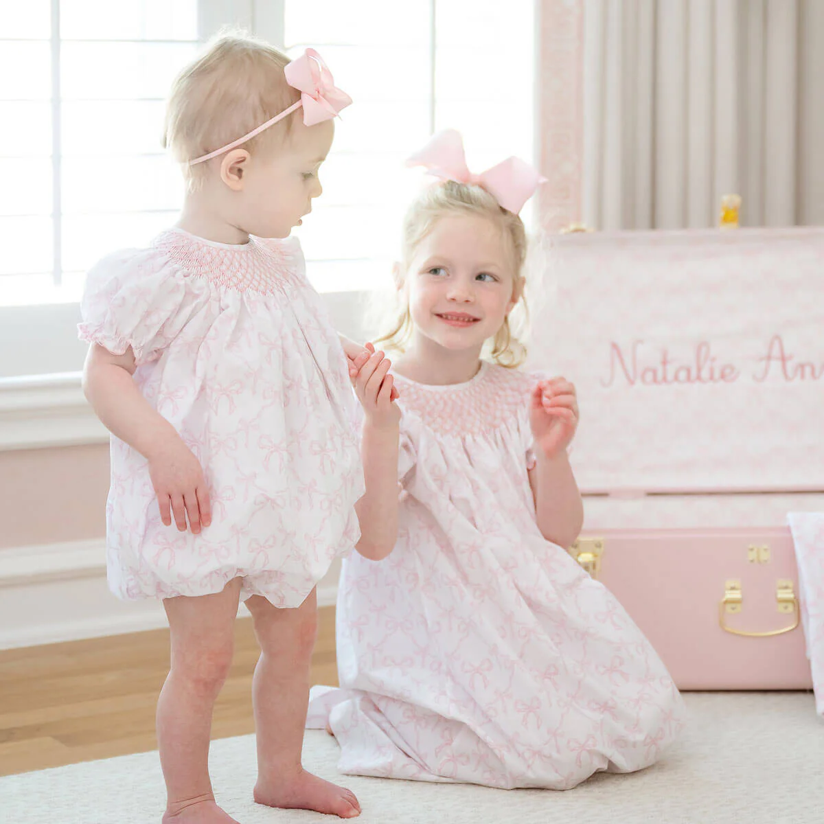 Bella's Bows Pink & White Smocked Bubble - Image 5