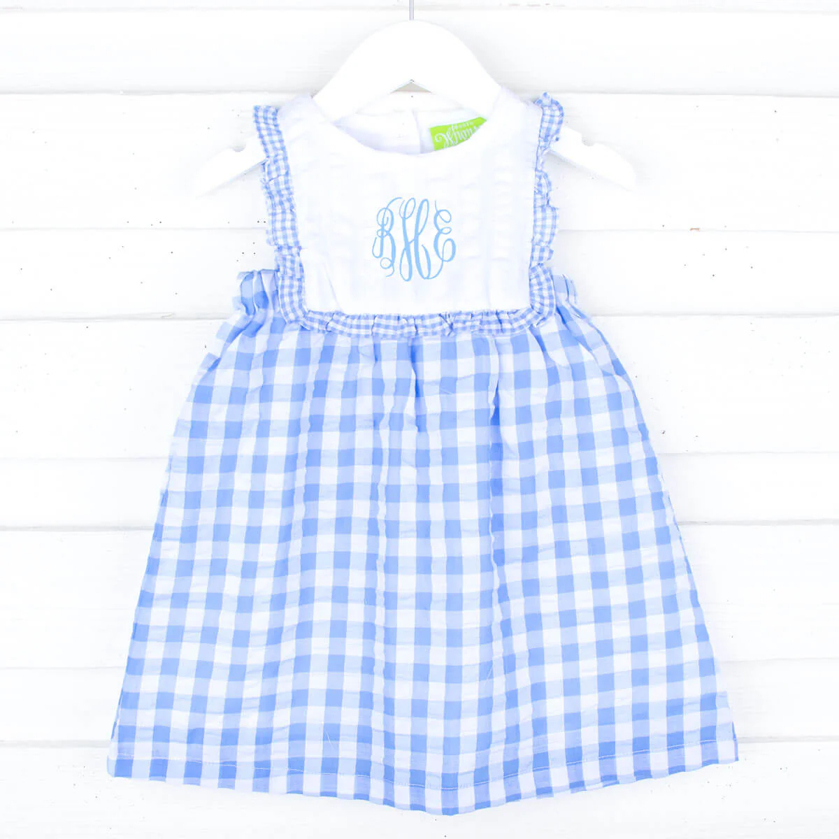 Blue Check Ruffle Bib Dress