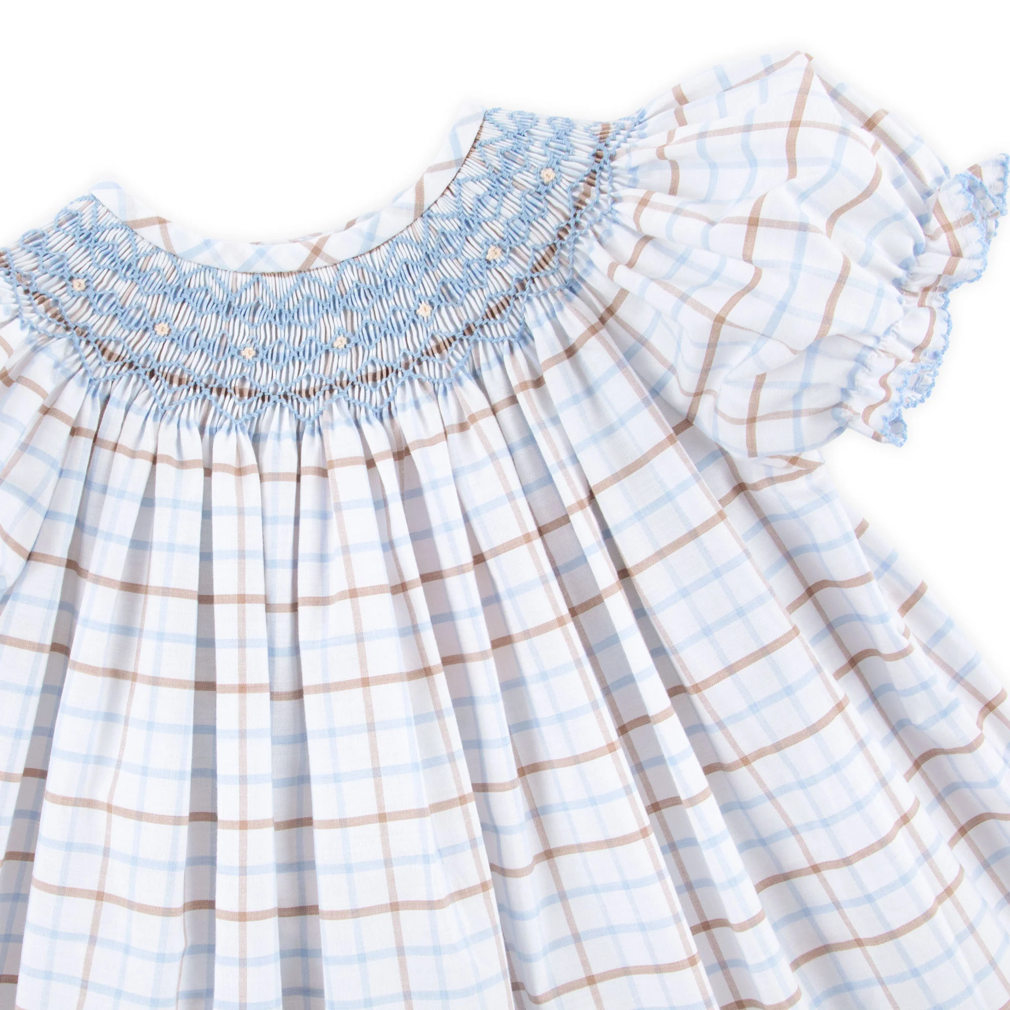 Blue & Tan Plaid Smocked Bloomer Set - Image 2