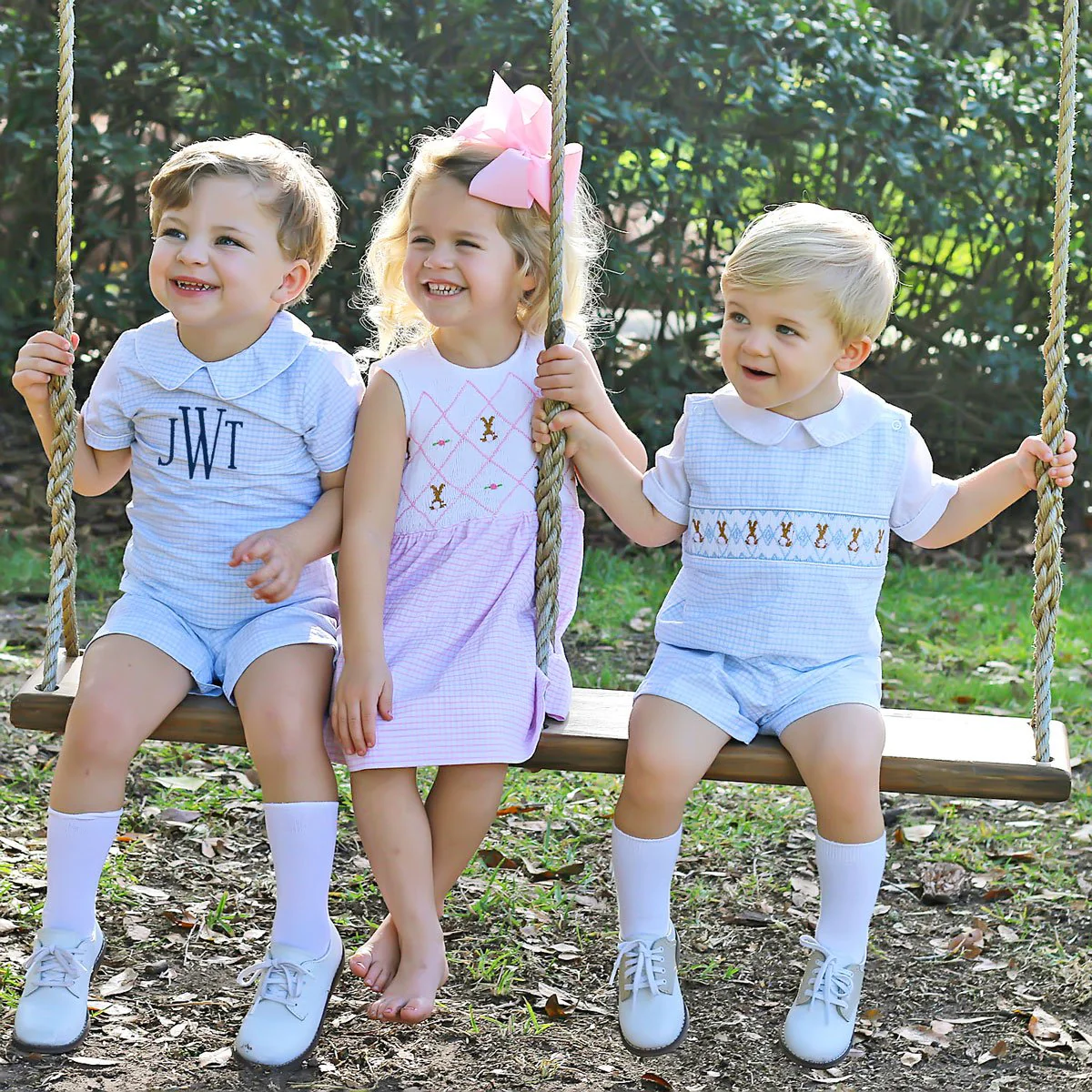 Boys Collared Short Set Blue Gingham Seersucker - Image 5
