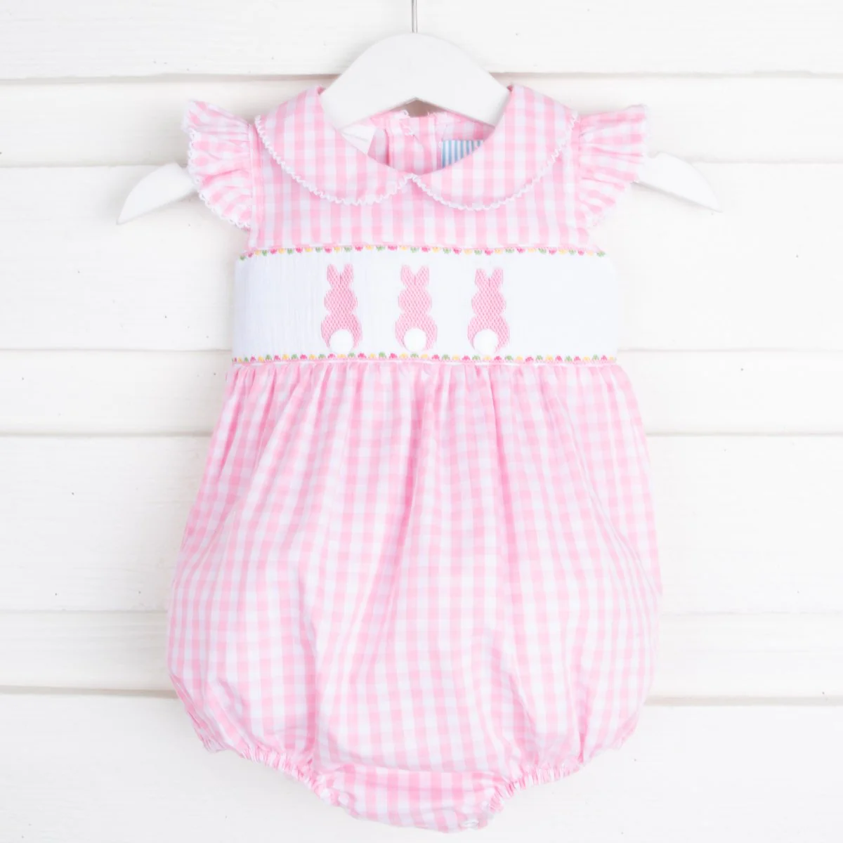 Bunny Bum Smocked Collared Bubble Pink Check