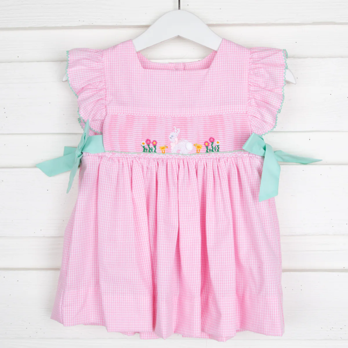 Bunny Garden Smocked Tie Dress Pink Gingham