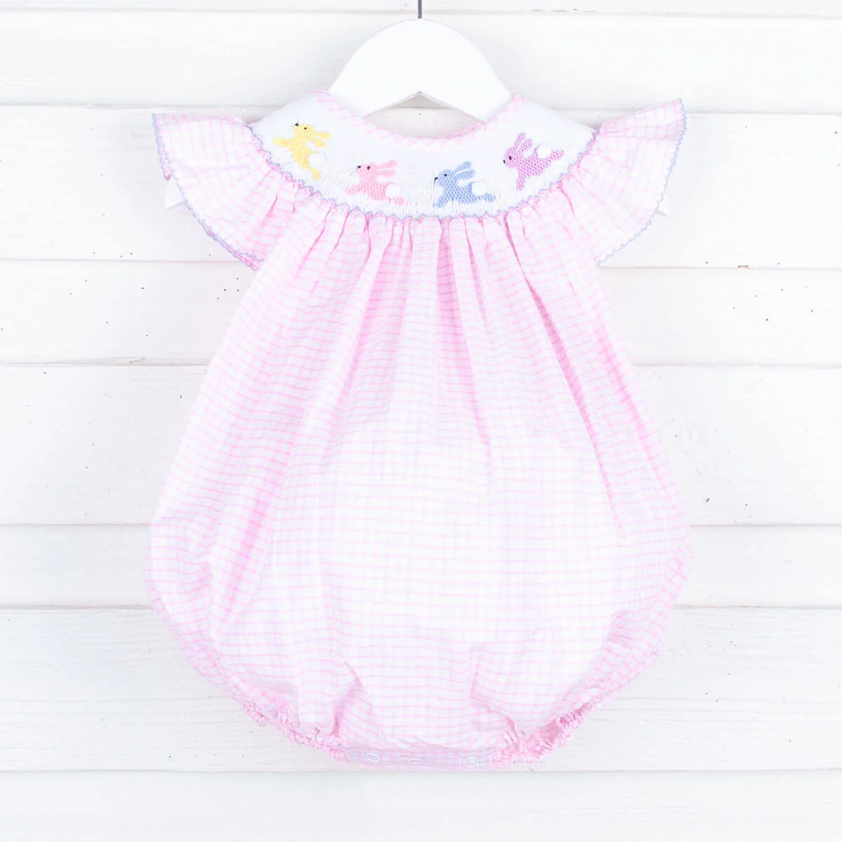 Bunny Hop Smocked Pink Windowpane Bubble