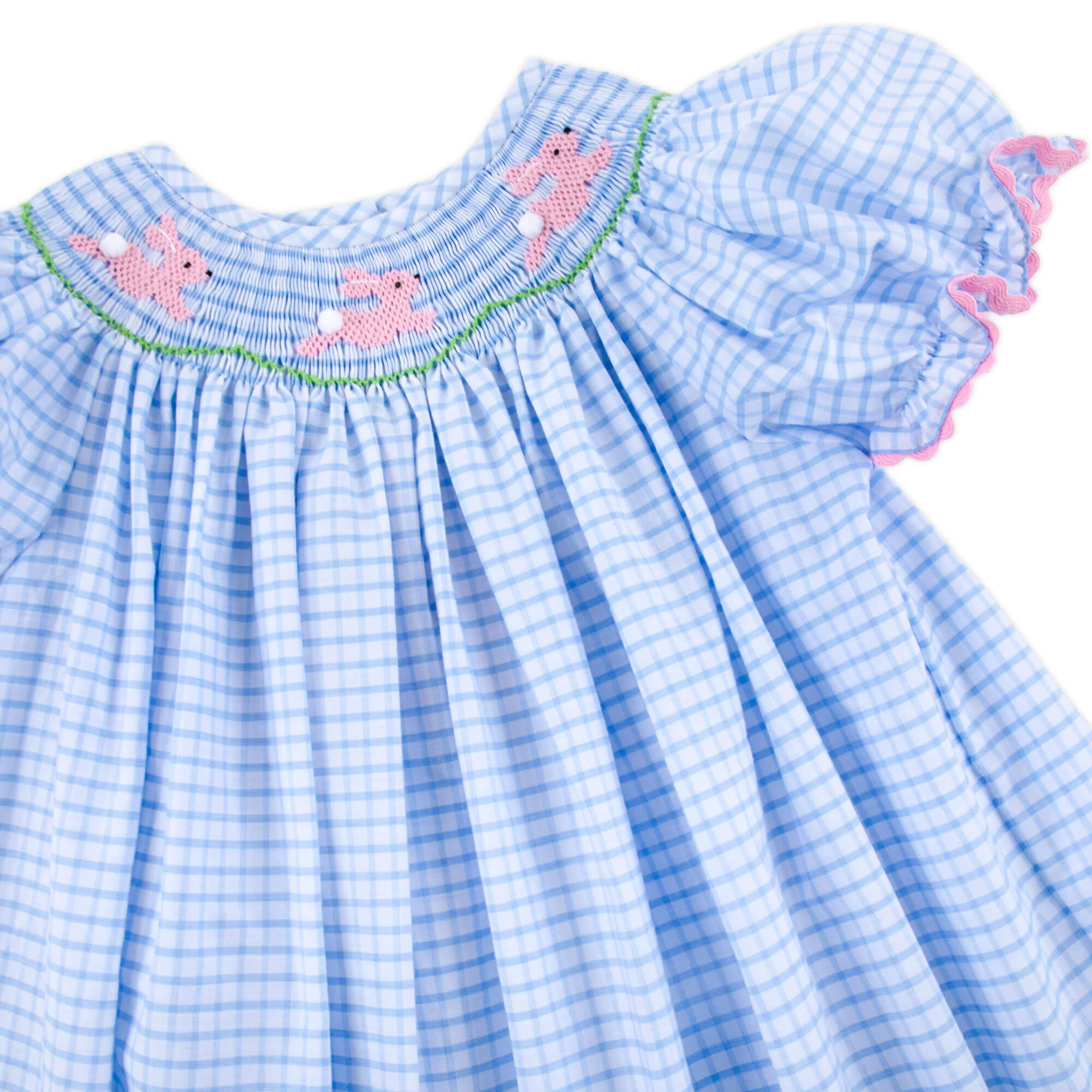 Bunny Love Smocked Light Blue Windowpane Bloomer Set - Image 4