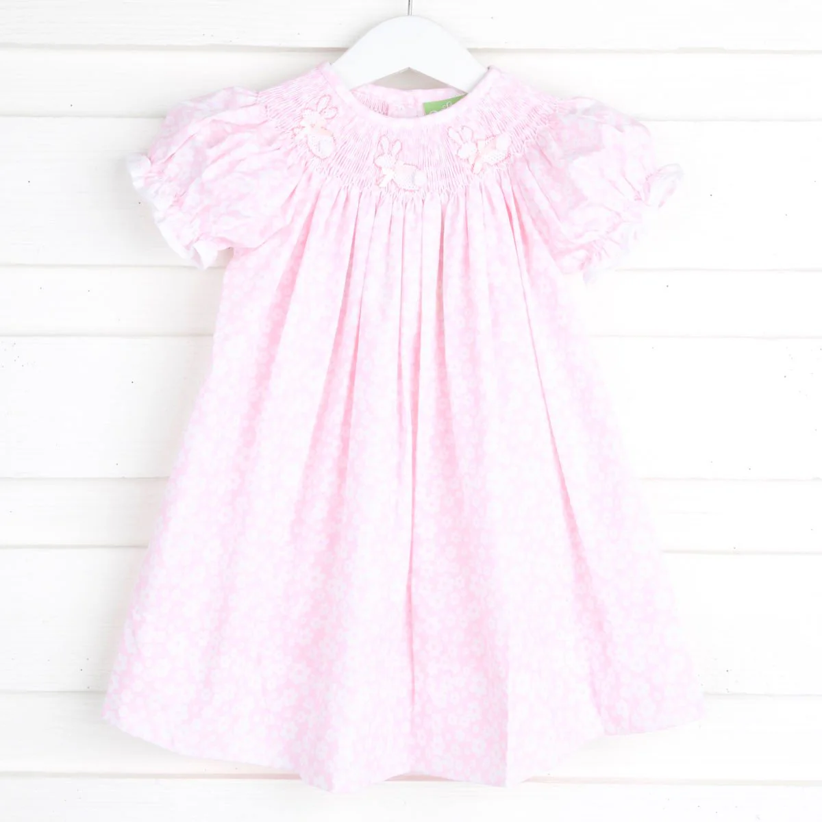 Bunny Smocked Bishop Pink and White Floral