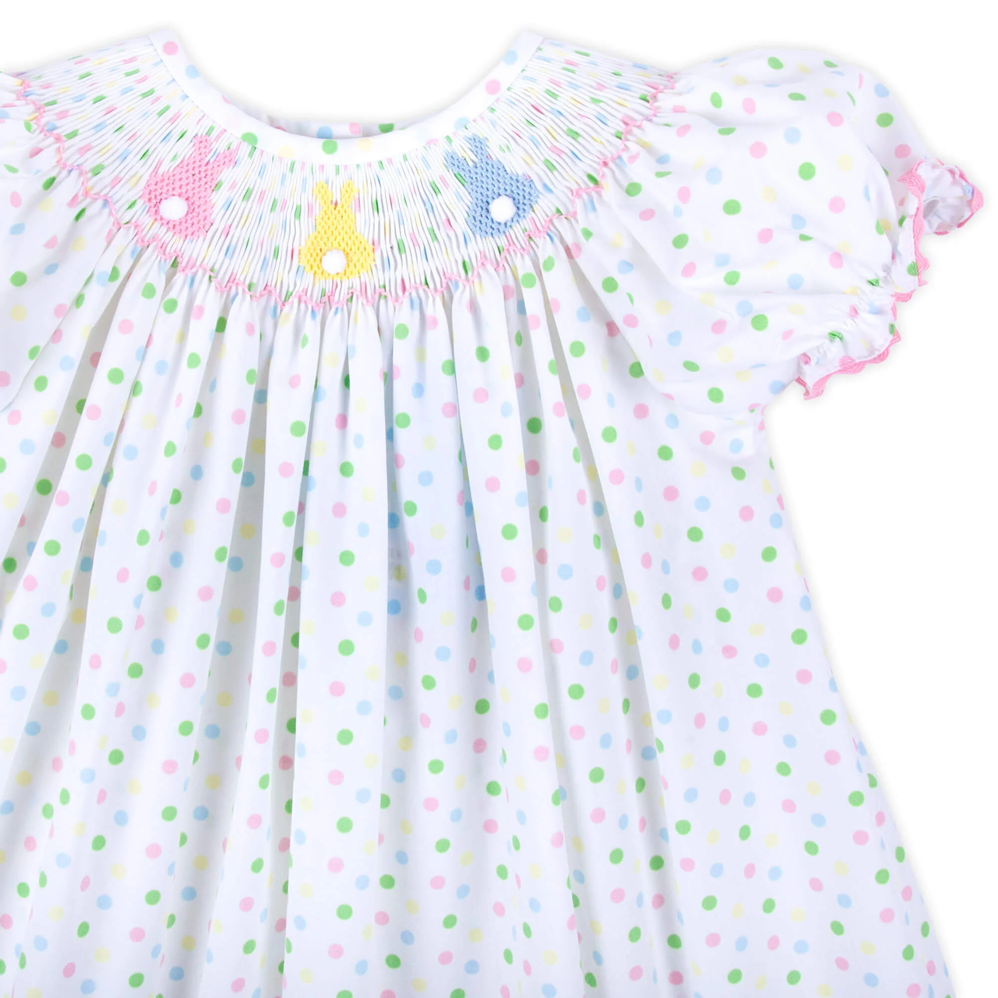 Bunny Smocked Colorful Polka Dot Bishop Dress - Image 2