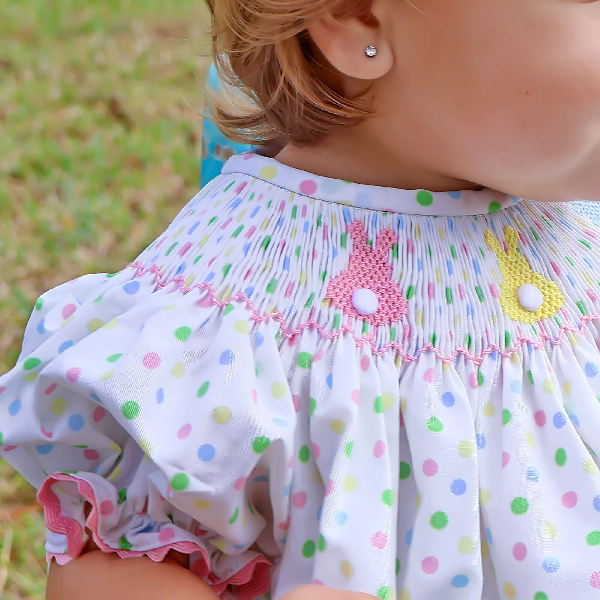 Bunny Smocked Colorful Polka Dot Bishop Dress - Image 4