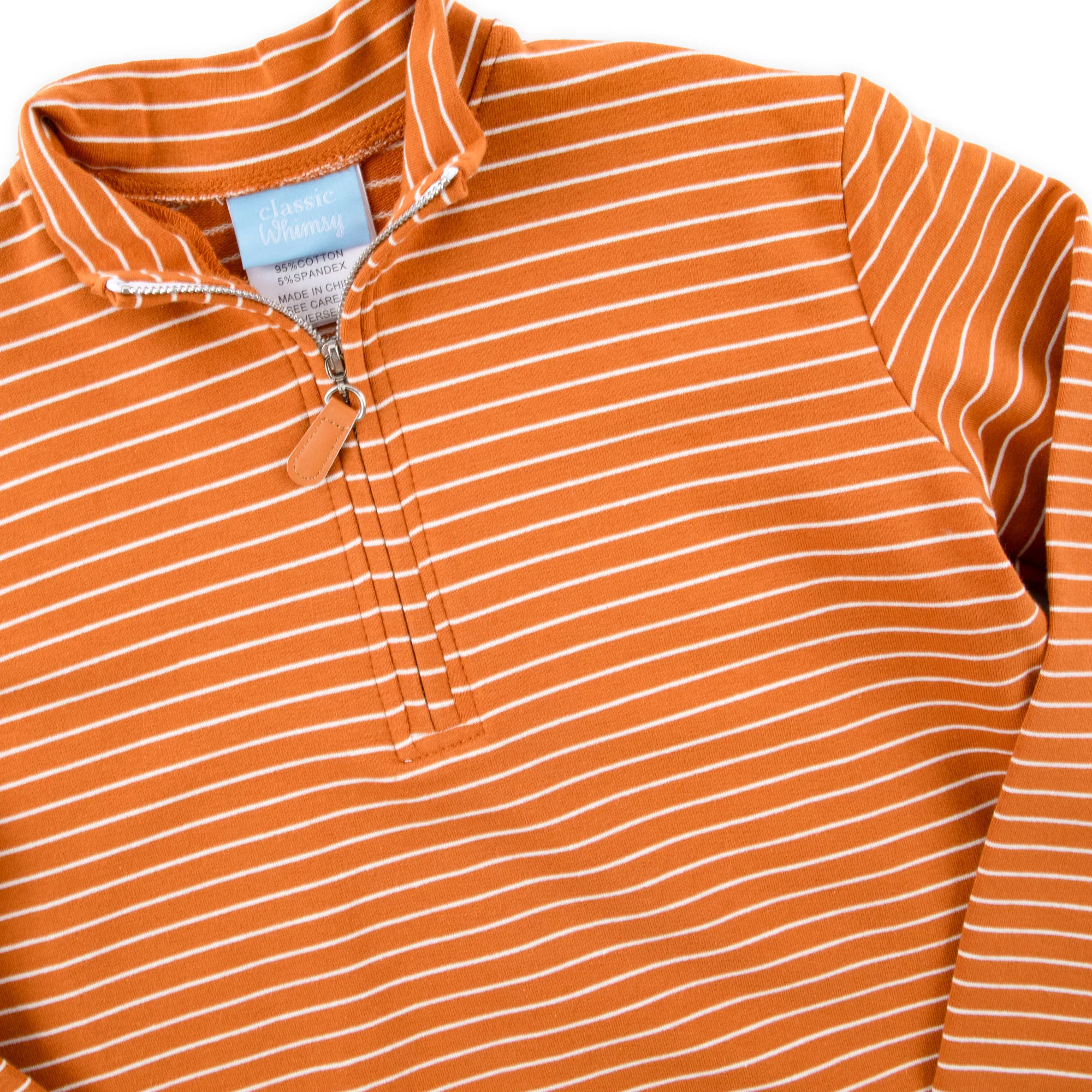Burnt Orange Stripe French Terry Half Zip Pullover - Image 2