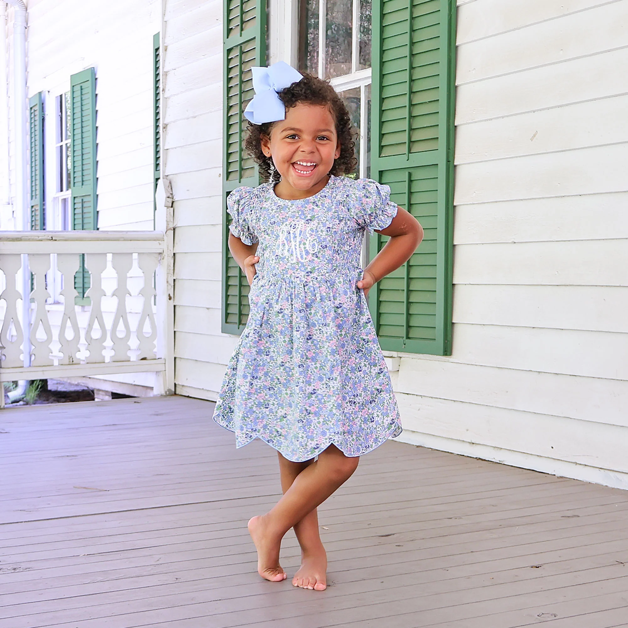 Butchart Garden Blue Smocked Aria Dress