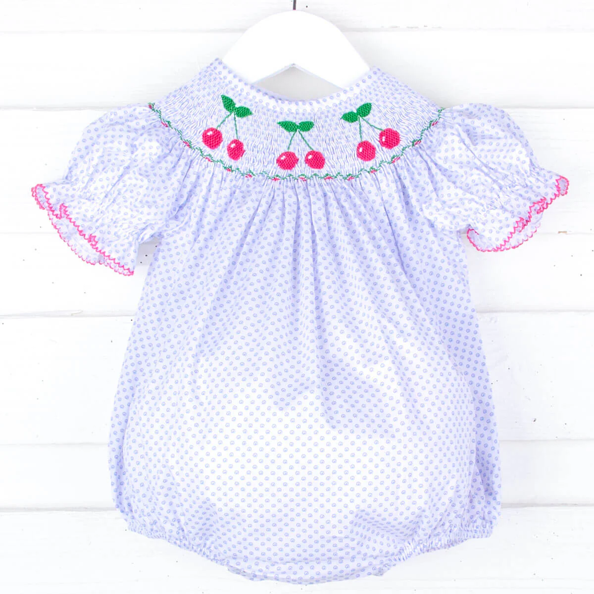 Cherry White Polka Dot Smocked Bubble
