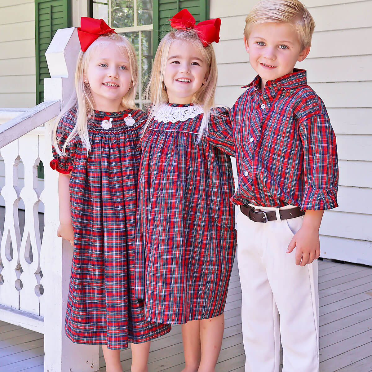 Christmas Eve Plaid Santa Smocked Bishop Dress - Image 5