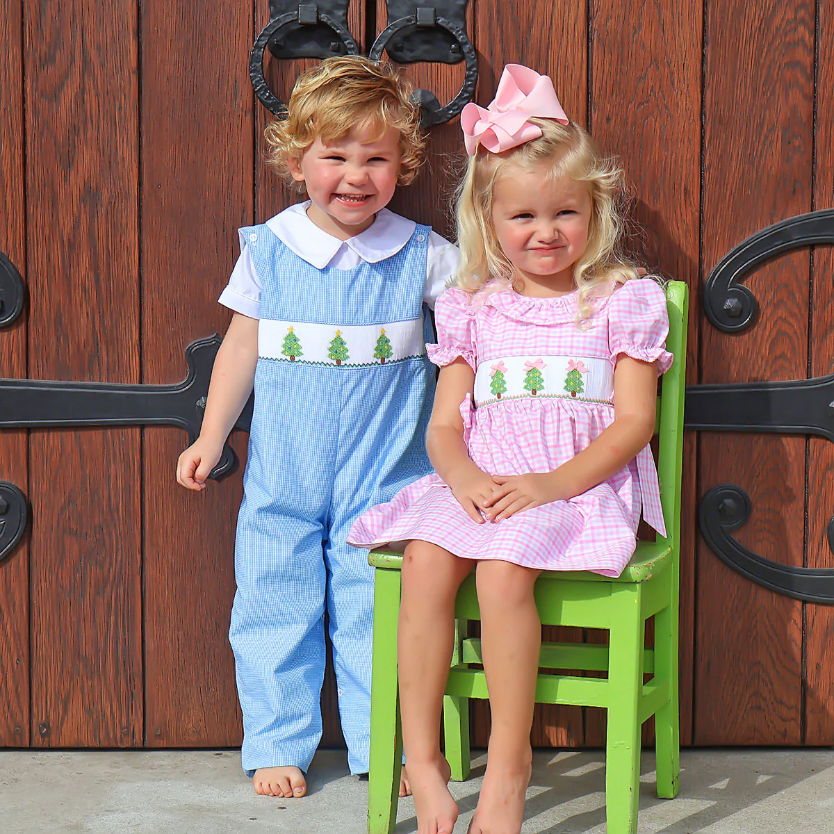 Christmas Tree Smocked Pink Gingham Beverly Dress - Image 4