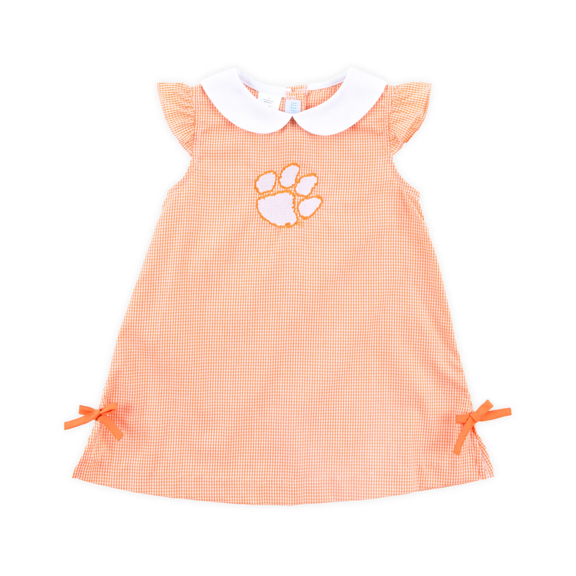 Clemson Embroidered Orange Gingham Dress - Image 2