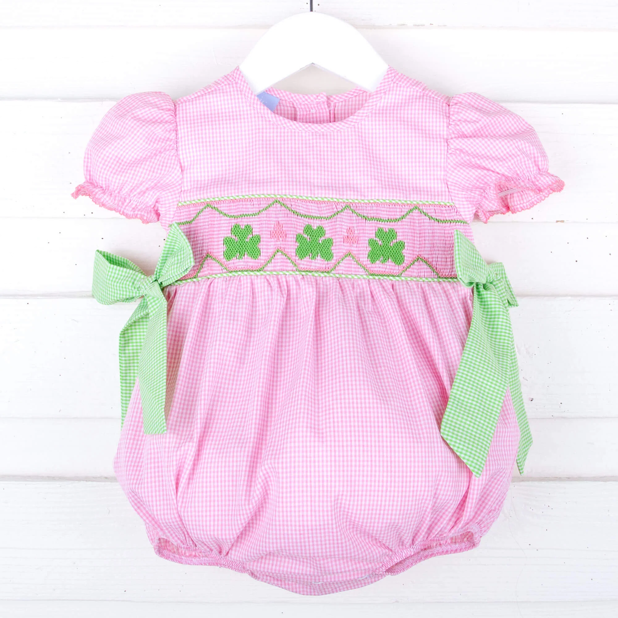 Clover Smocked Pink Gingham Beverly Bubble