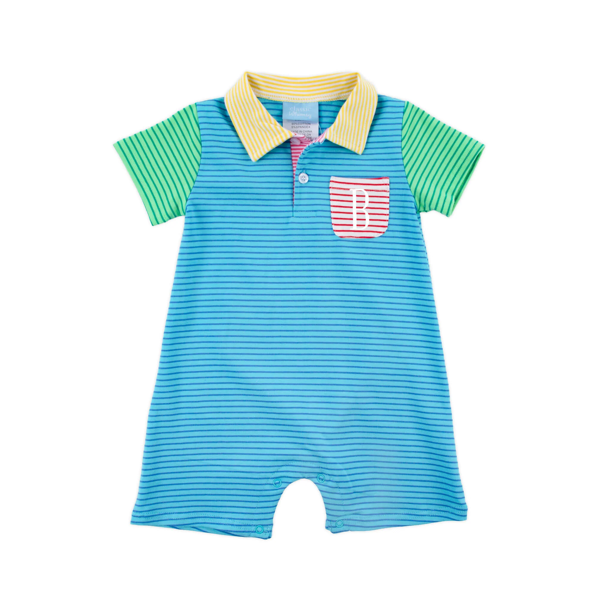 Colorblock Stripe Polo Romper - Image 2