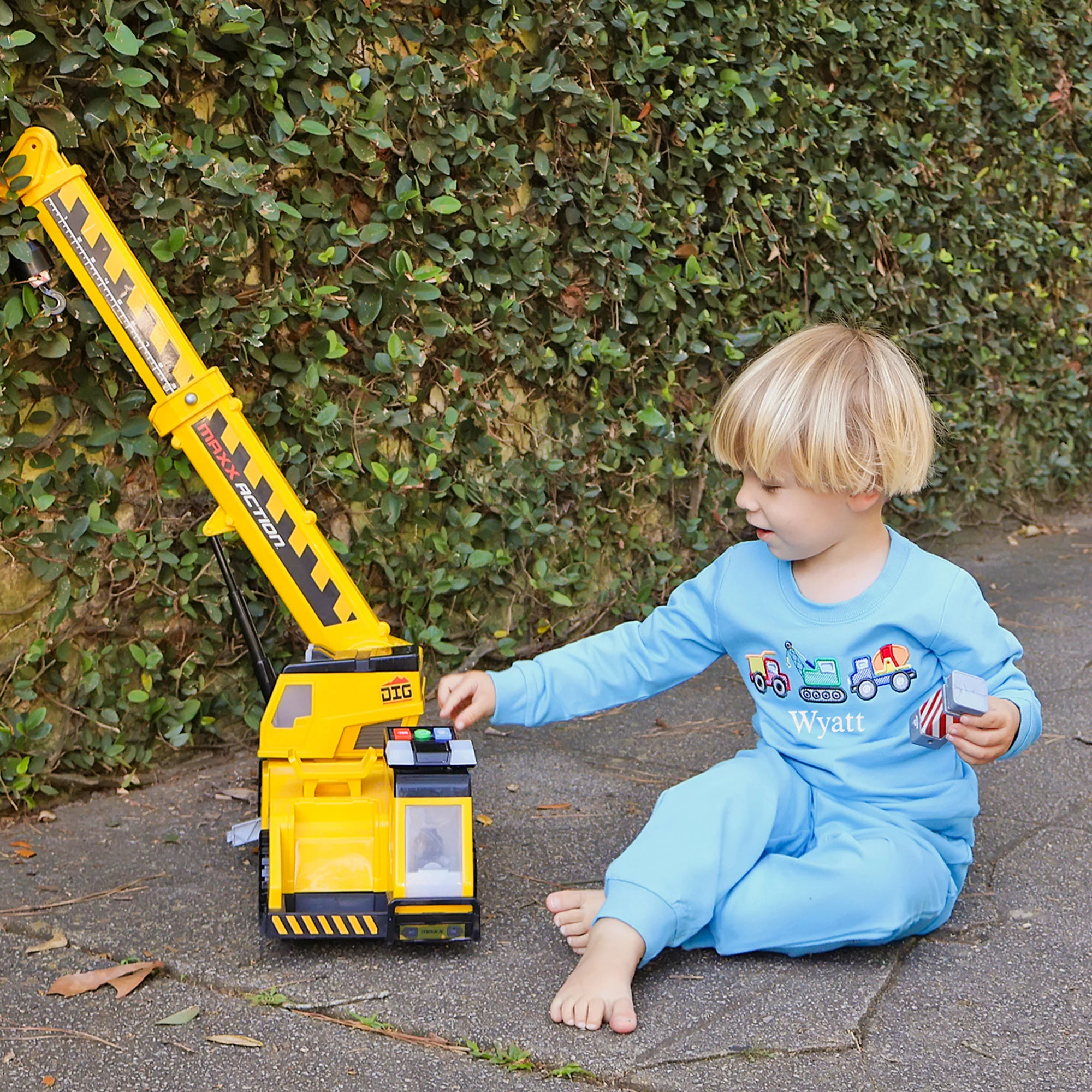 Construction Truck Applique Blue Jogger Set - Image 5