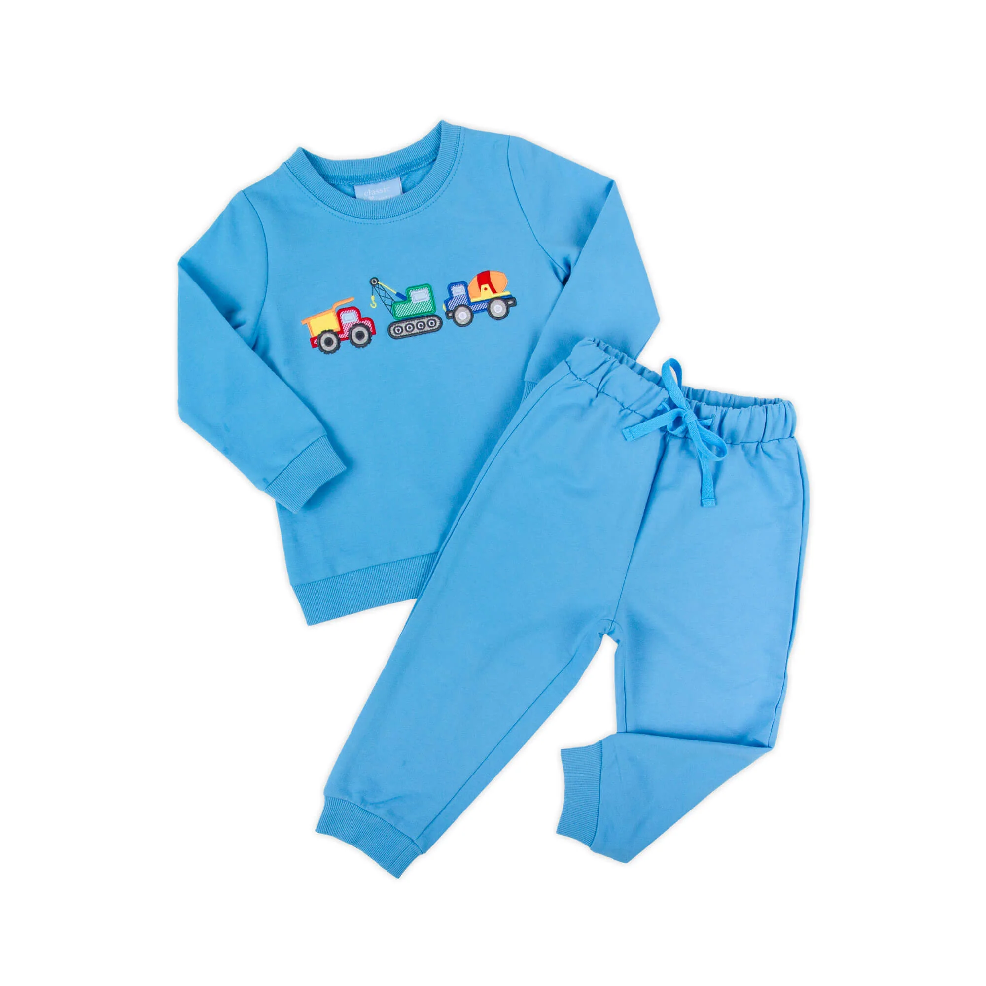 Construction Truck Applique Blue Jogger Set - Image 6