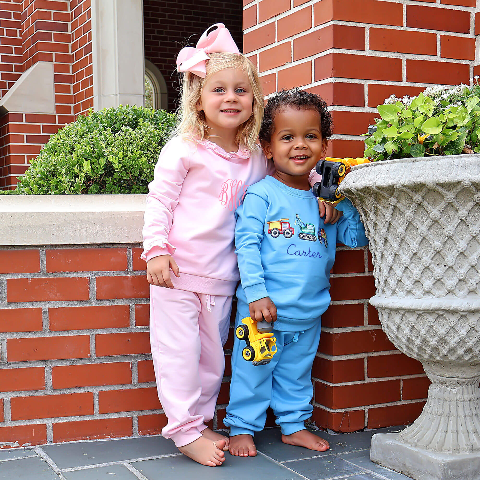 Construction Truck Applique Blue Jogger Set - Image 7