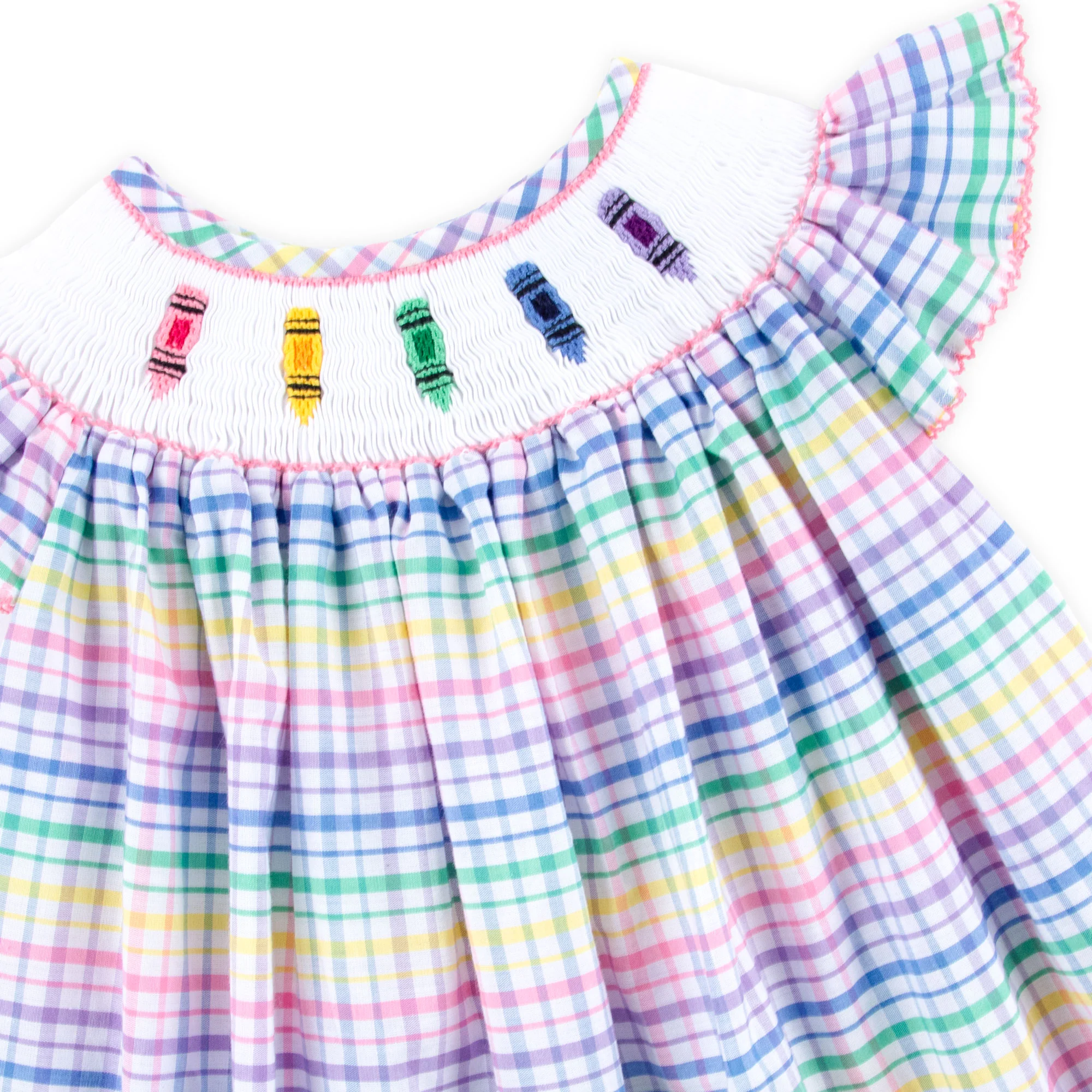 Crayon Smocked Colorful Plaid Angel Sleeve Bubble - Image 4