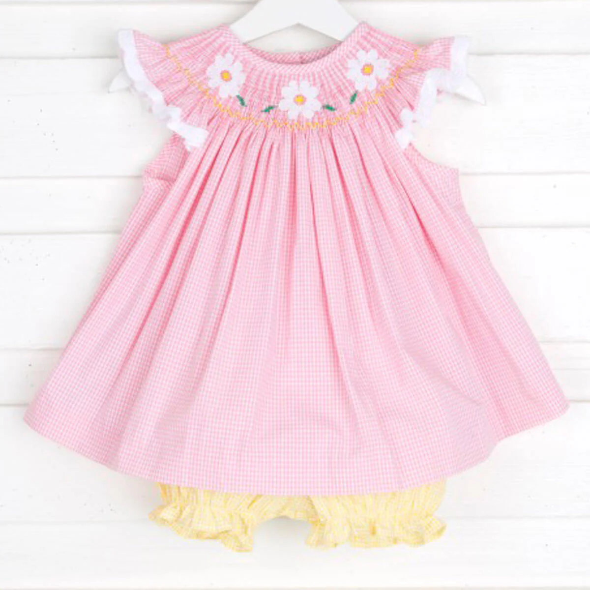 Daisy Smocked Pink Gingham Bloomer Set