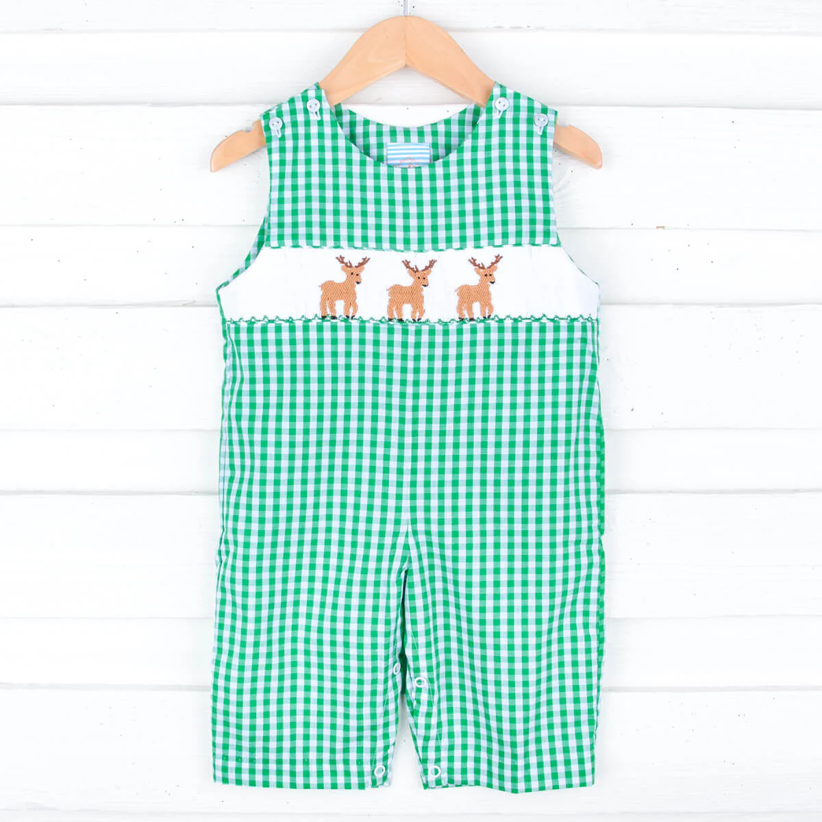 Deer Smocking Green Gingham Longall