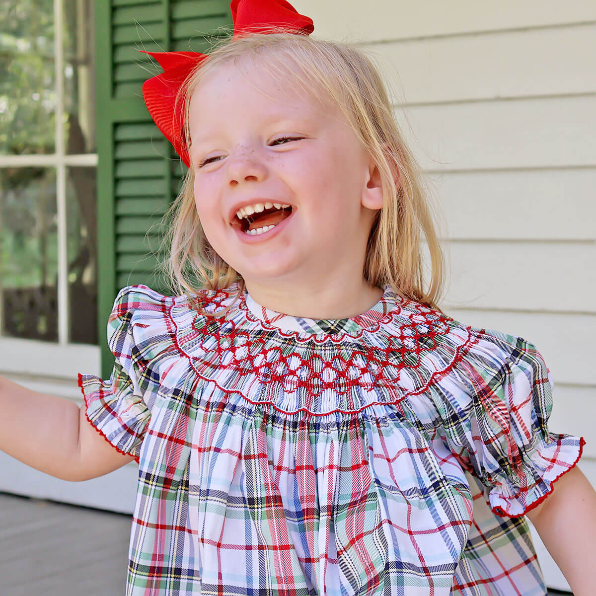 Douglas Plaid Smocked Bishop Bloomer Set - Image 3