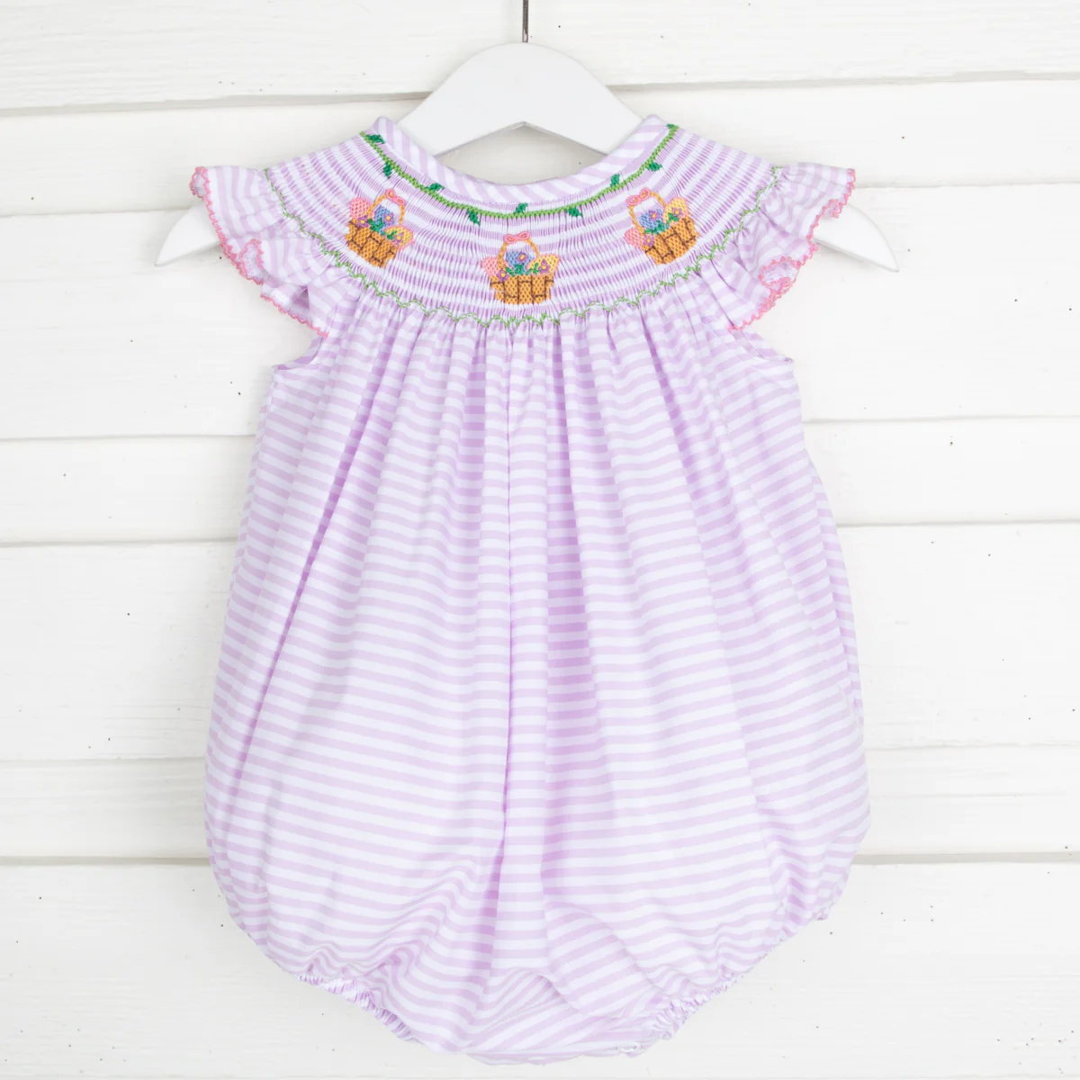 Easter Basket Smocked Bubble Lavender Stripe