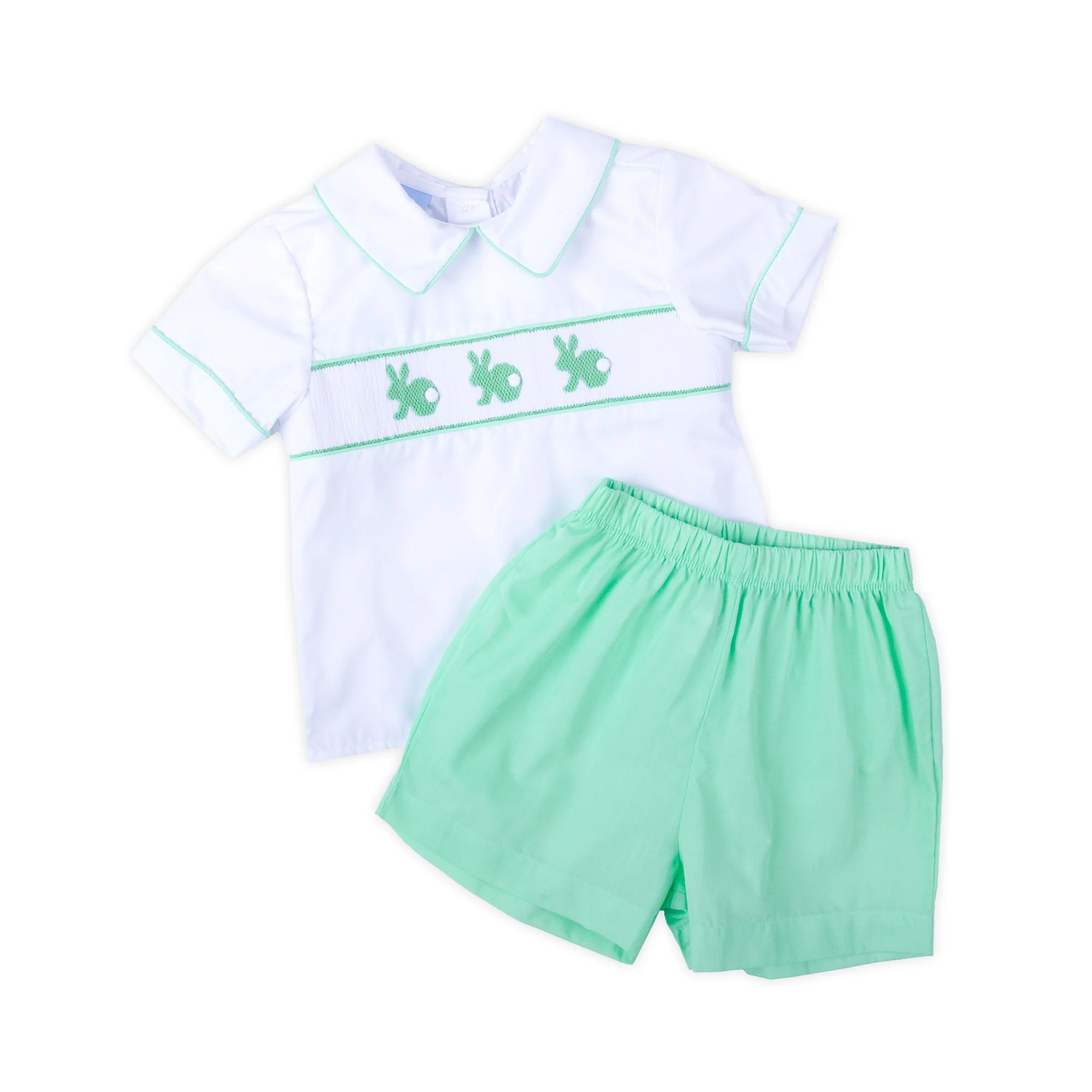 Easter Bunny Smocked Green Collared Short Set