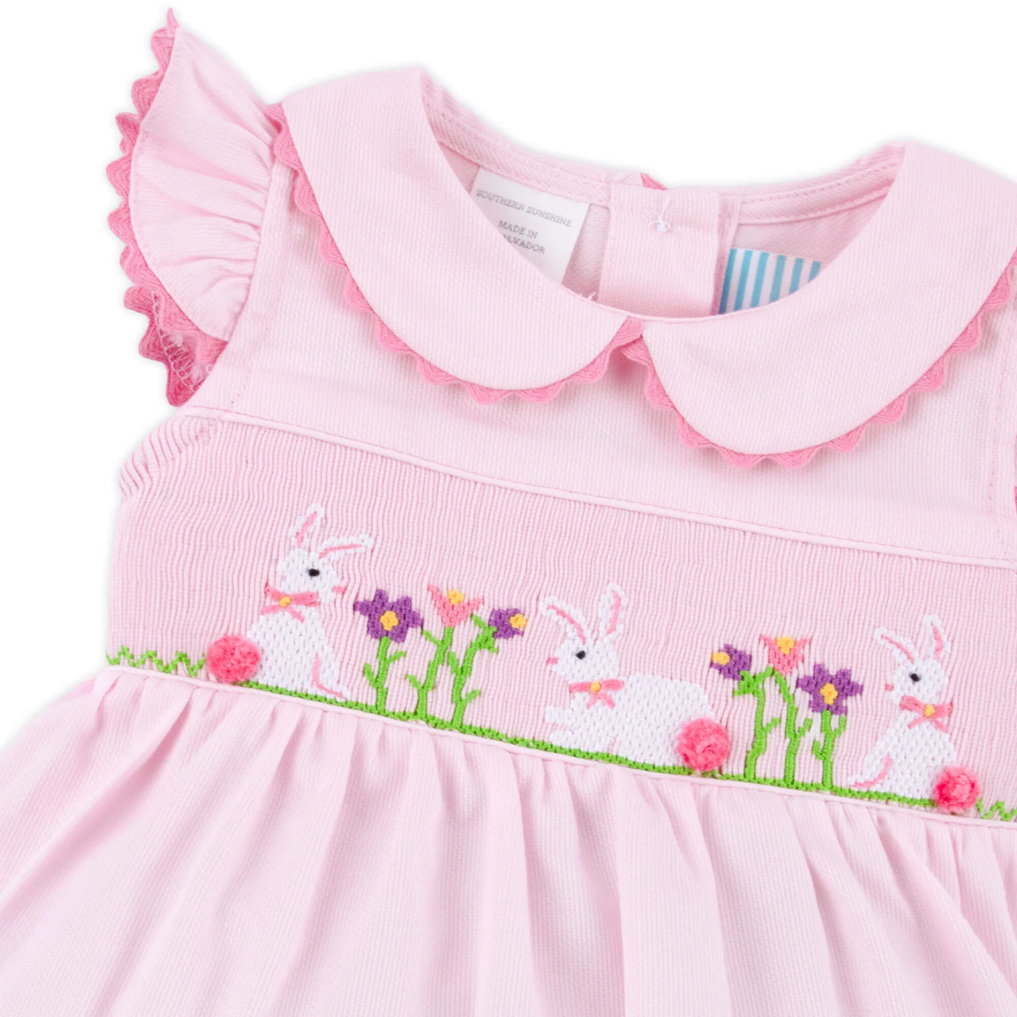 Easter Celebration Pink Pique Smocked Collared Dress - Image 2