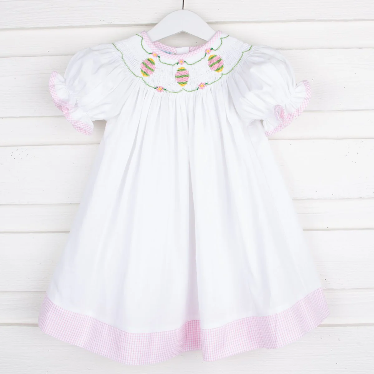 Easter Egg Smocked Bishop White Pique