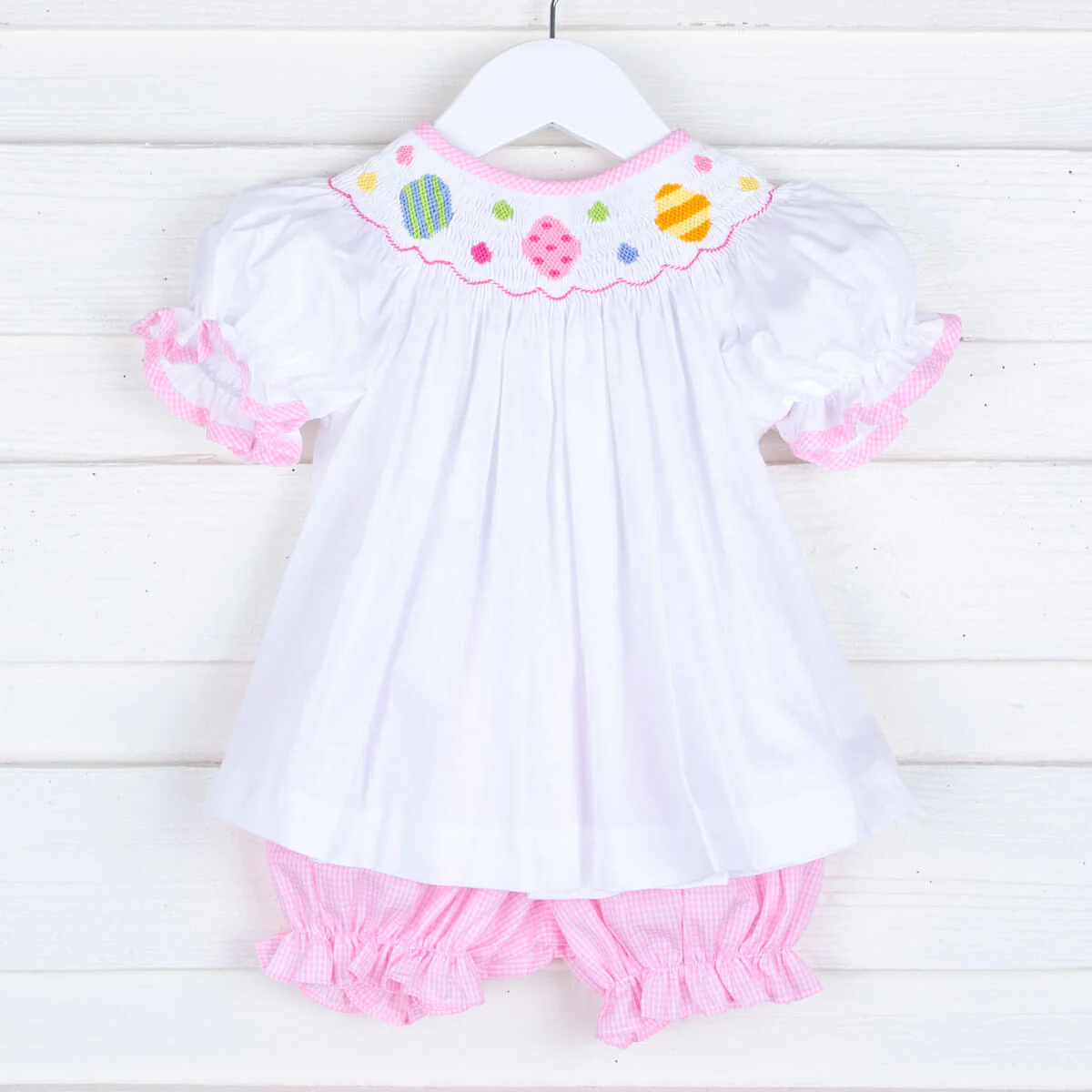 Easter Eggs Smocked Bloomer Set White Pique