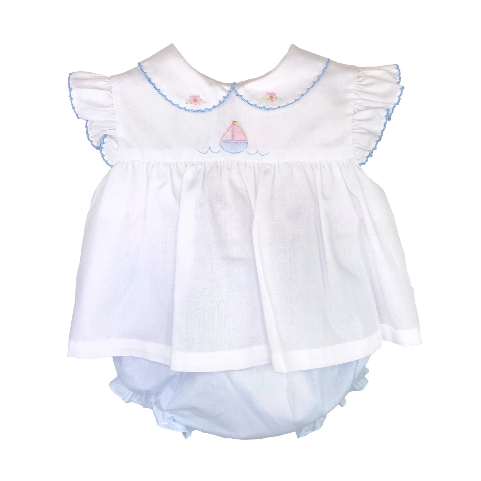 Embroidered Sailboat Bloomer Set with Bonnet